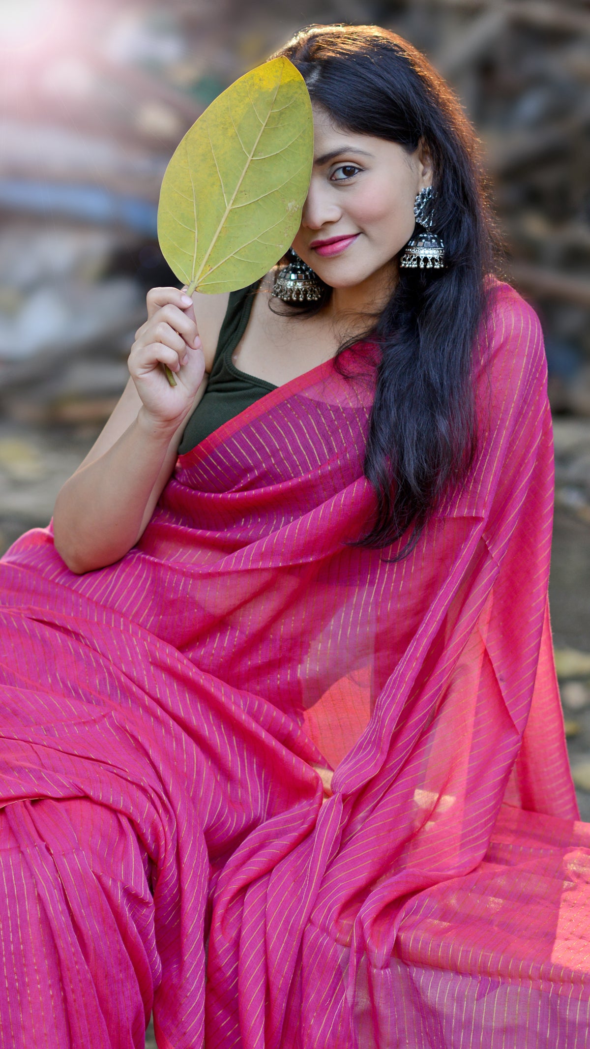 Rani Pink Zari Lines Saree