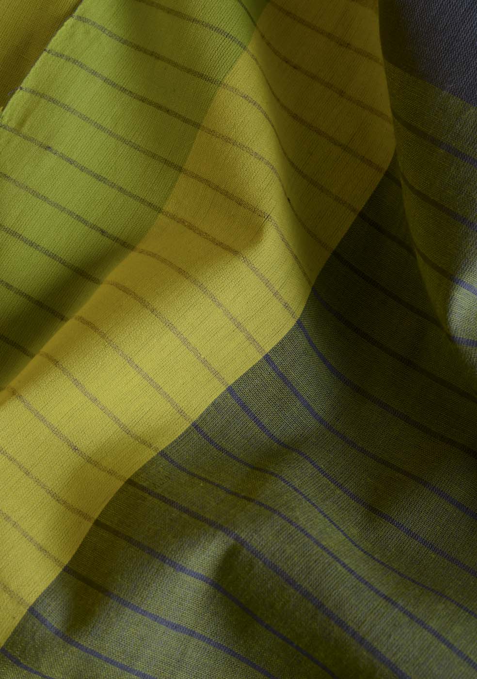Multicolour - (Yellow, Green and Bluish Grey) Cotton Saree