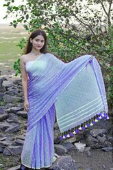 VIOLET LOVE (ALL OVER DOTS) HAND BLOCK PRINTED COTTON SAREE