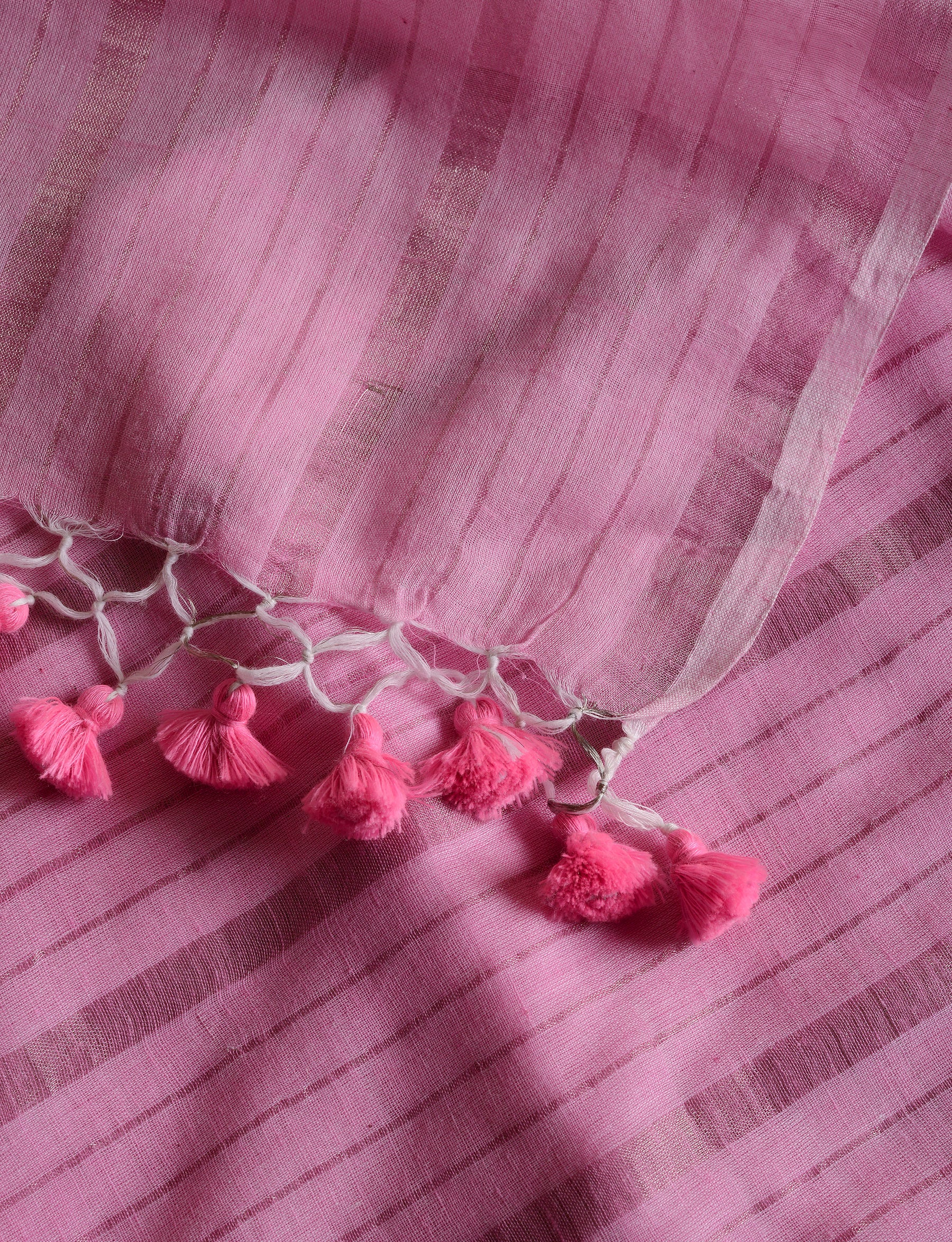 Pink Silver Zari Stripes