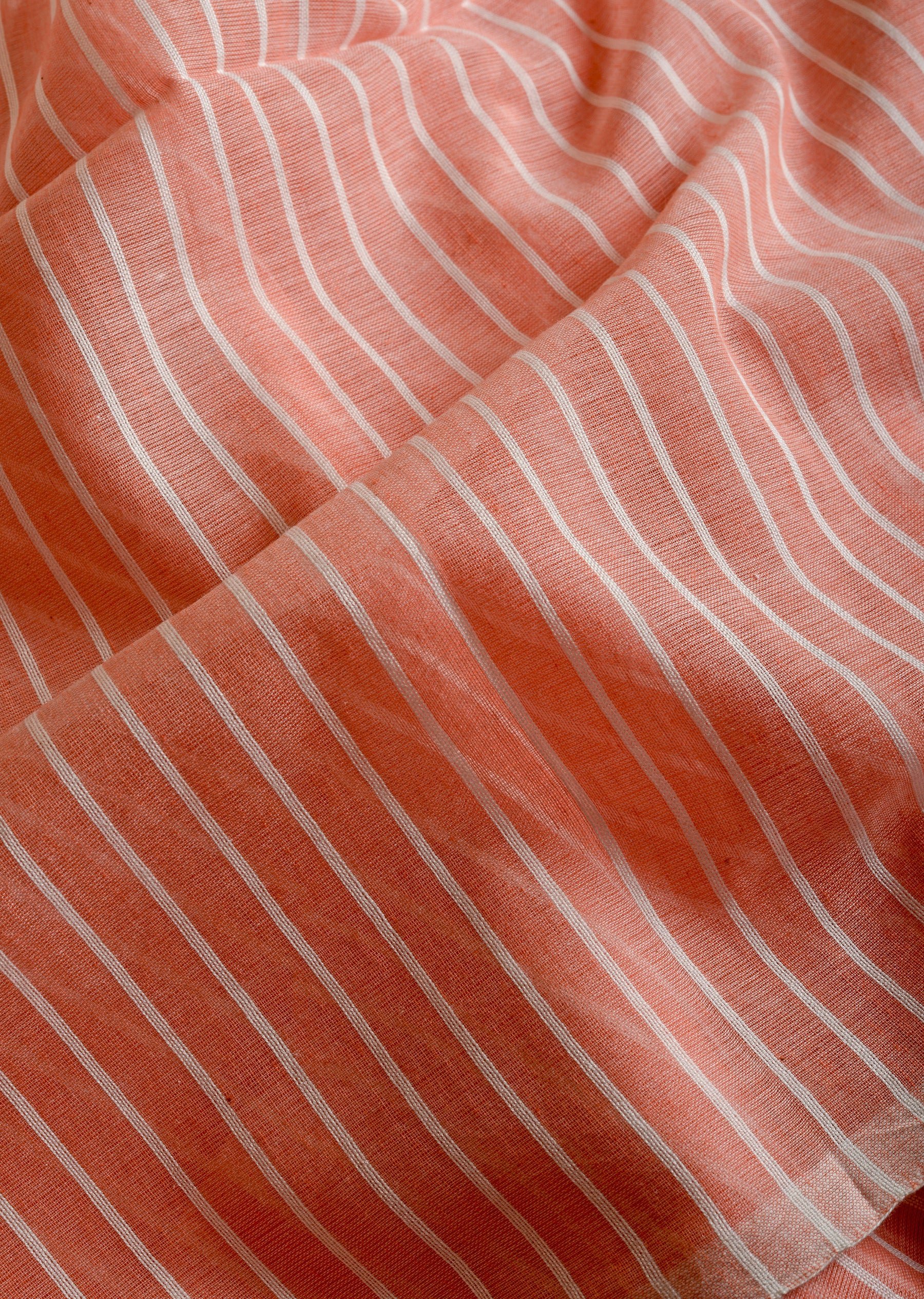 Light Orange Cotton Lines Saree