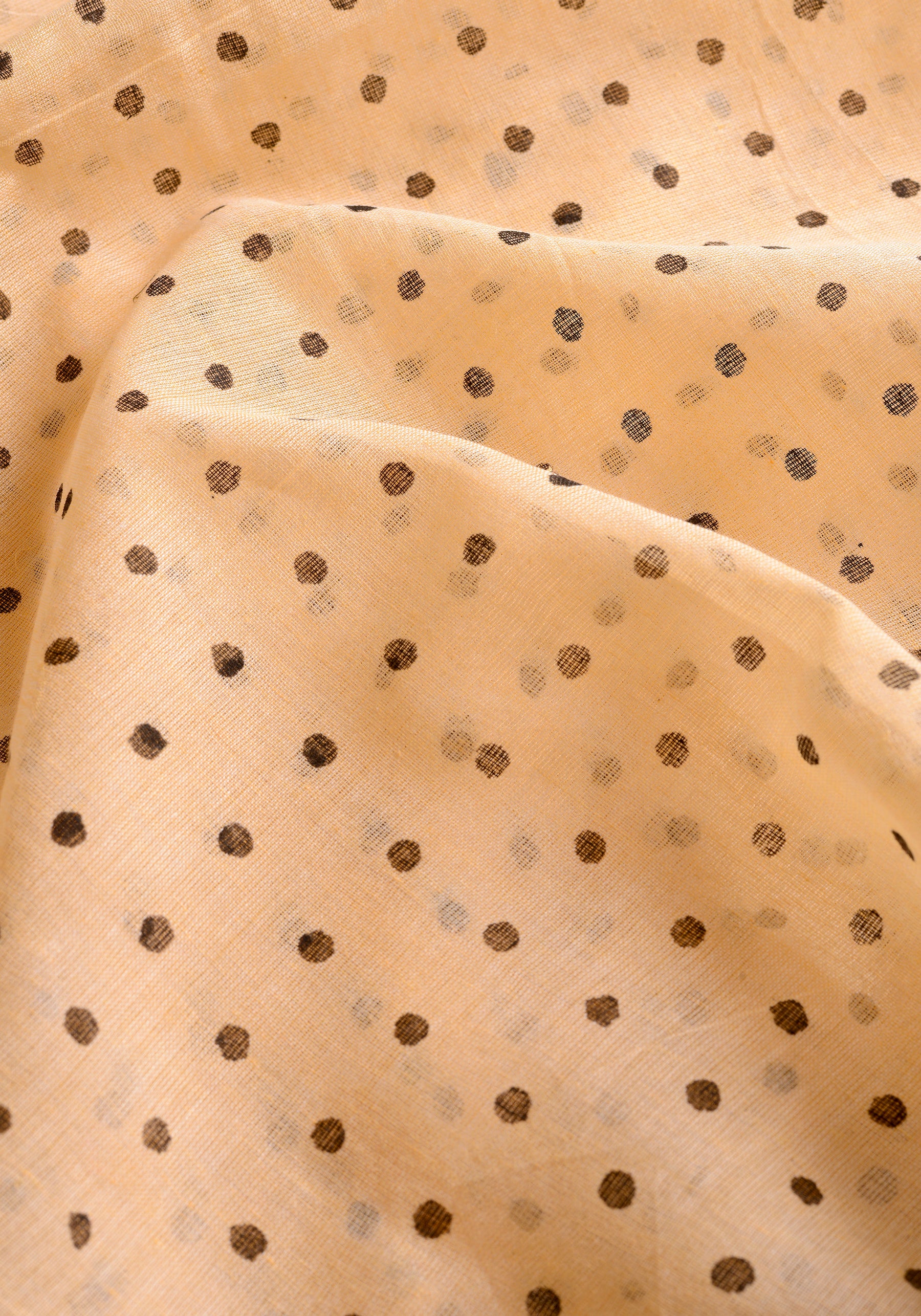 Light Beige (All Over Black Dots) - Hand Block Printed Cotton Saree