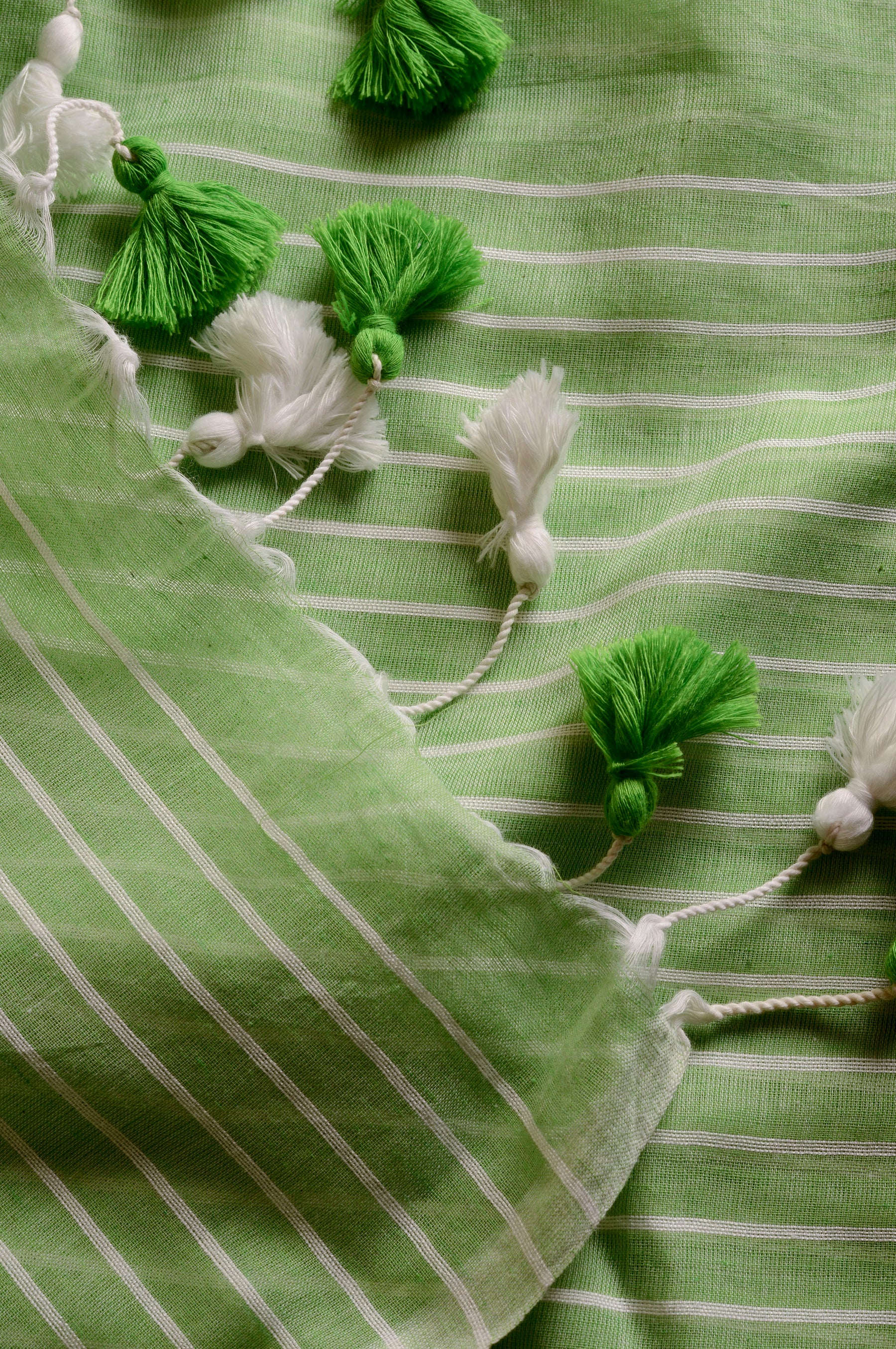 Light Green Cotton Lines Saree