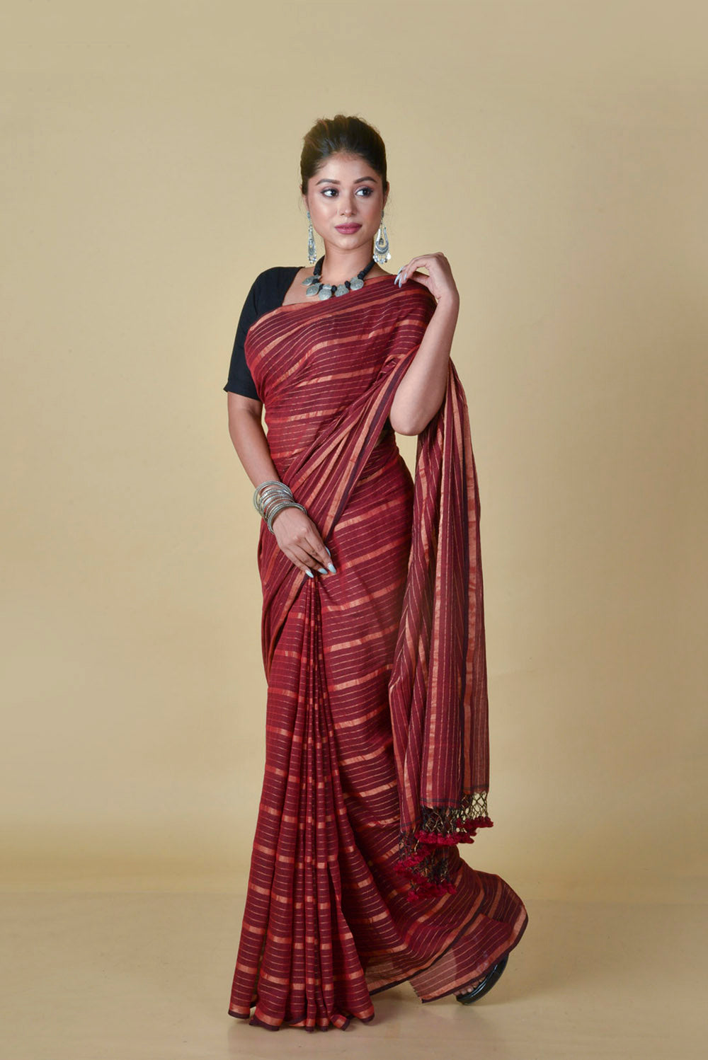 Maroon Gold Zari Stripes
