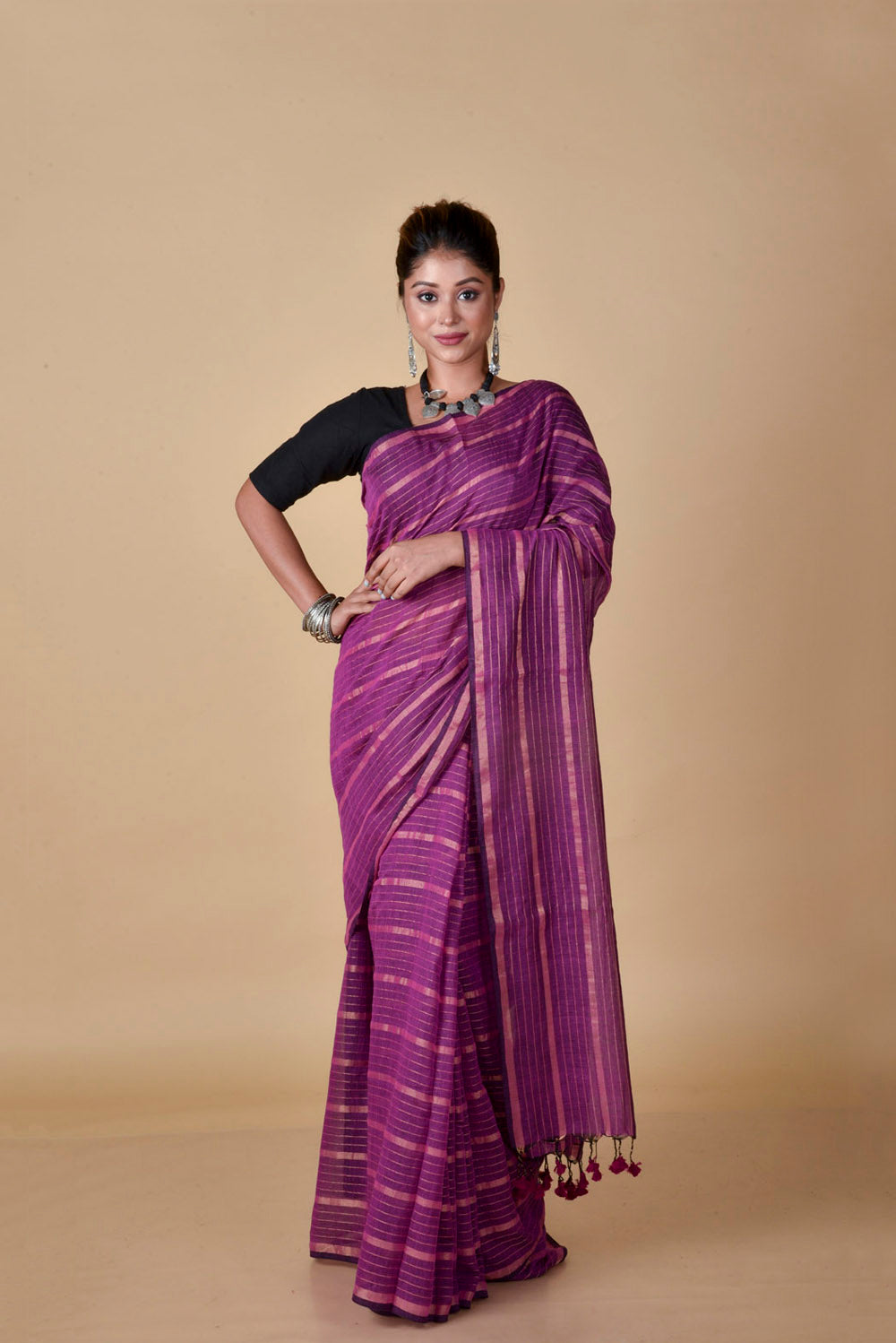 Magenta Gold Zari Stripes
