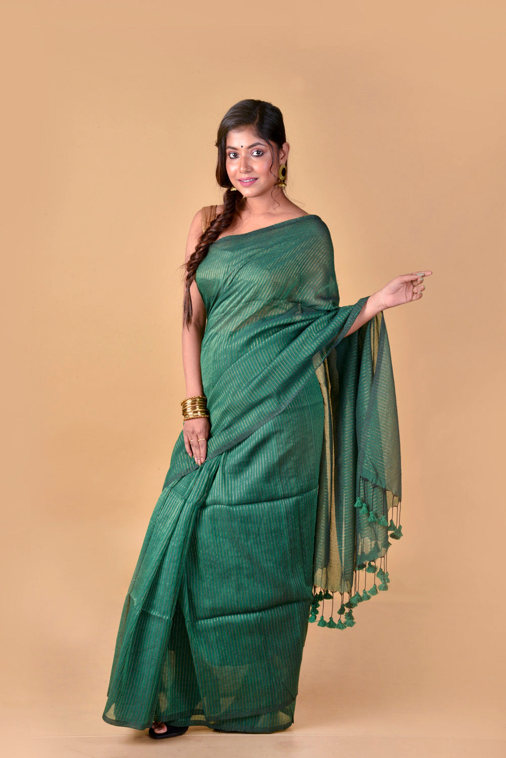 GREEN & RED COMBO - ZARI LINES SAREE