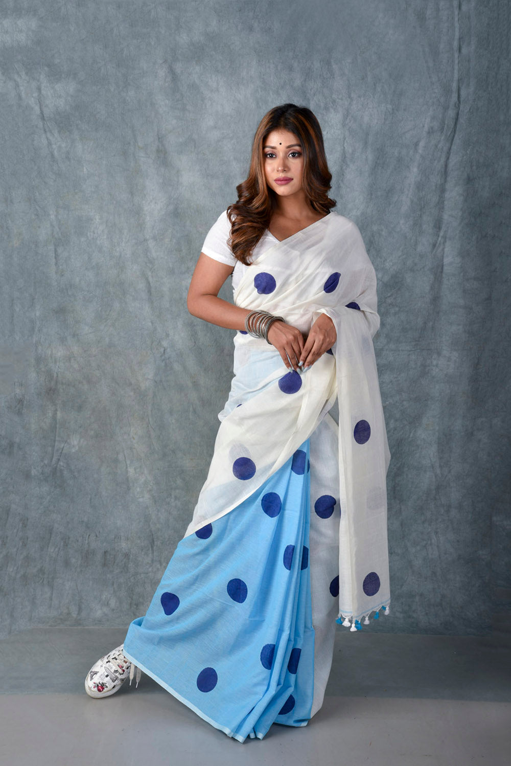 WHITE & PINK COMBO - HAND BLOCK PRINTED COTTON SAREE