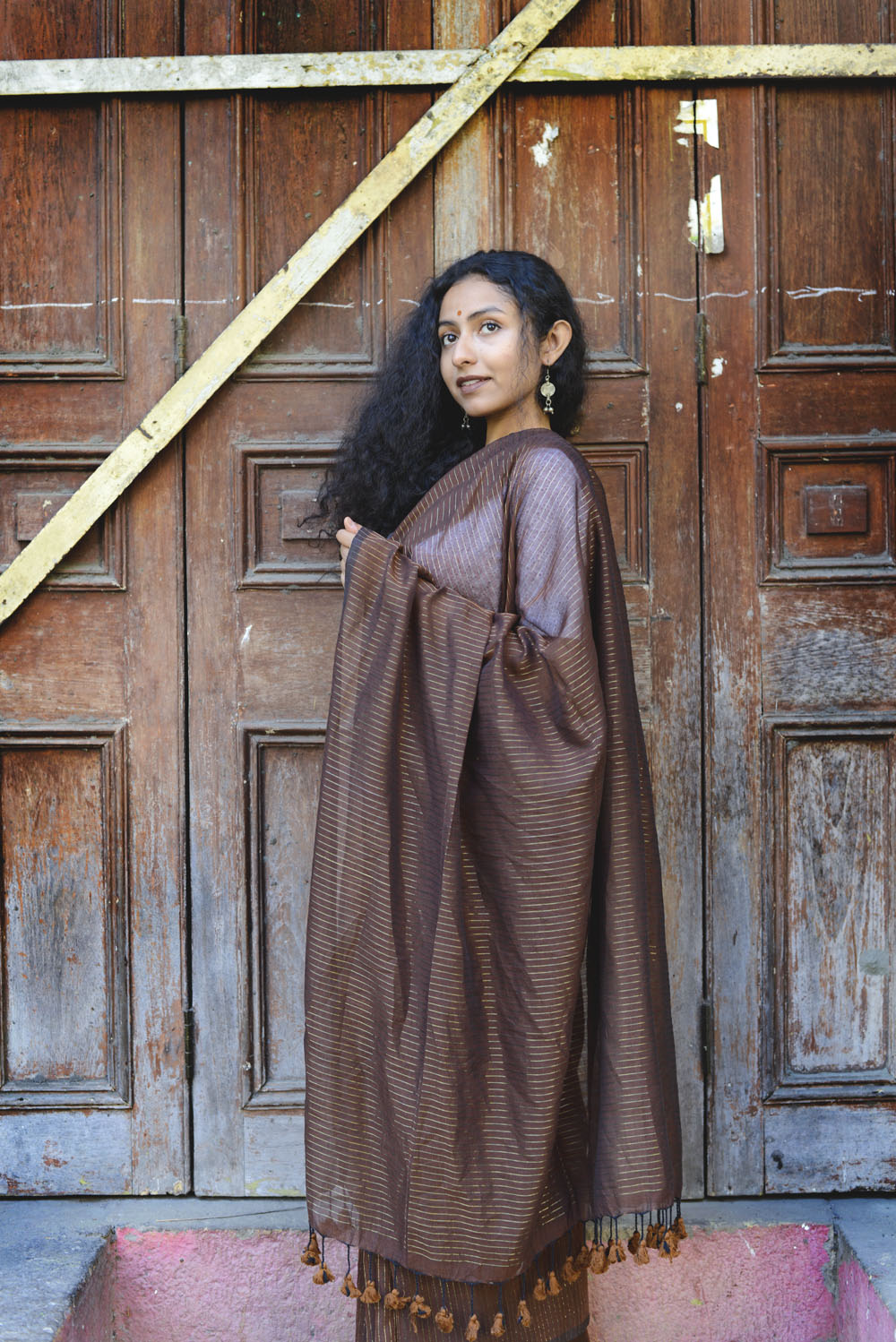 PINK & COFFEE COMBO - ZARI LINES SAREE