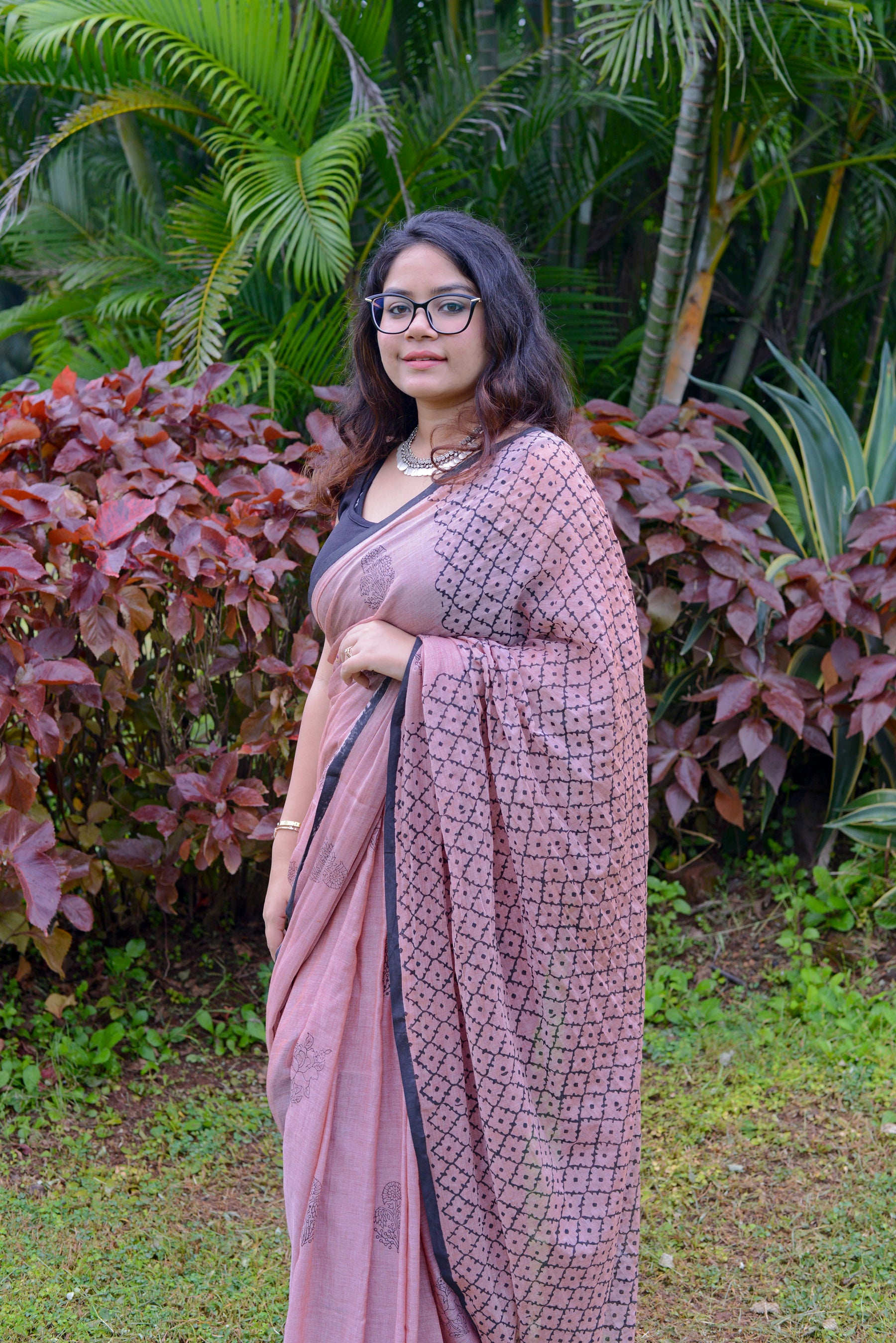 ROSY BROWN - HAND BLOCK PRINTED COTTON SAREE