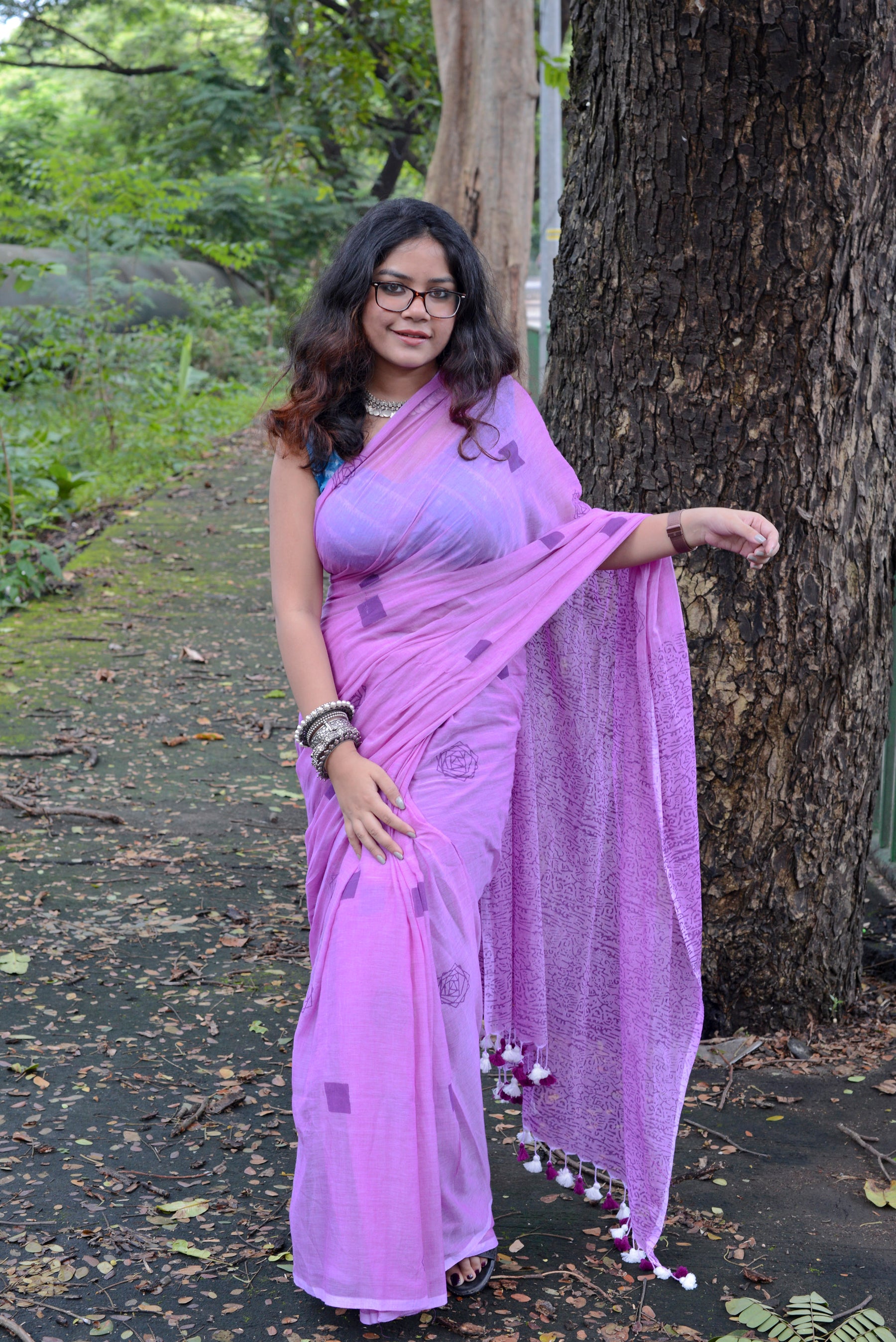 SHADES OF PURPLE - HAND BLOCK PRINTED COTTON SAREE