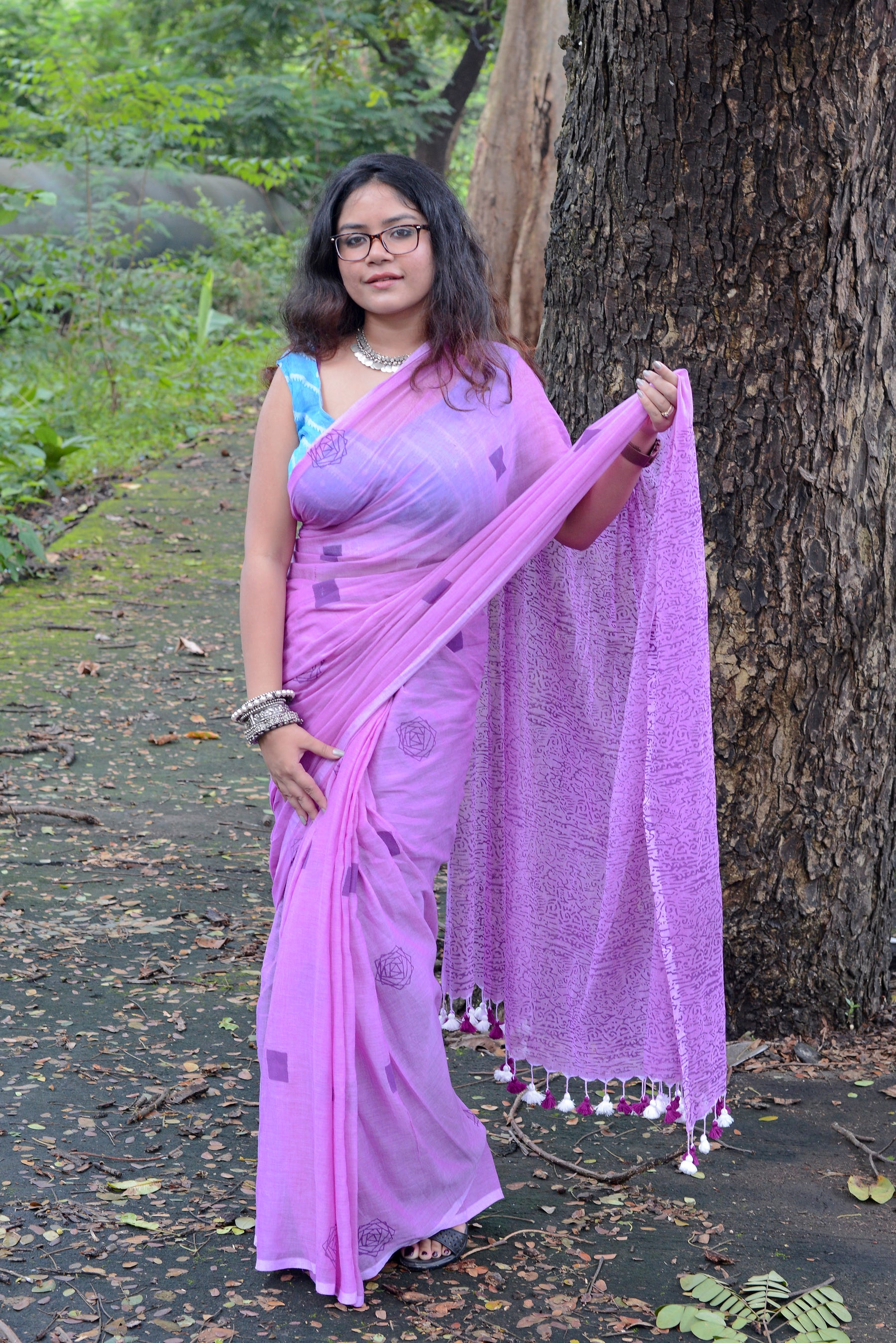 SHADES OF PURPLE - HAND BLOCK PRINTED COTTON SAREE