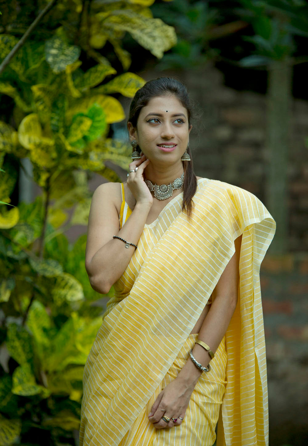Yellow Cotton Lines Saree