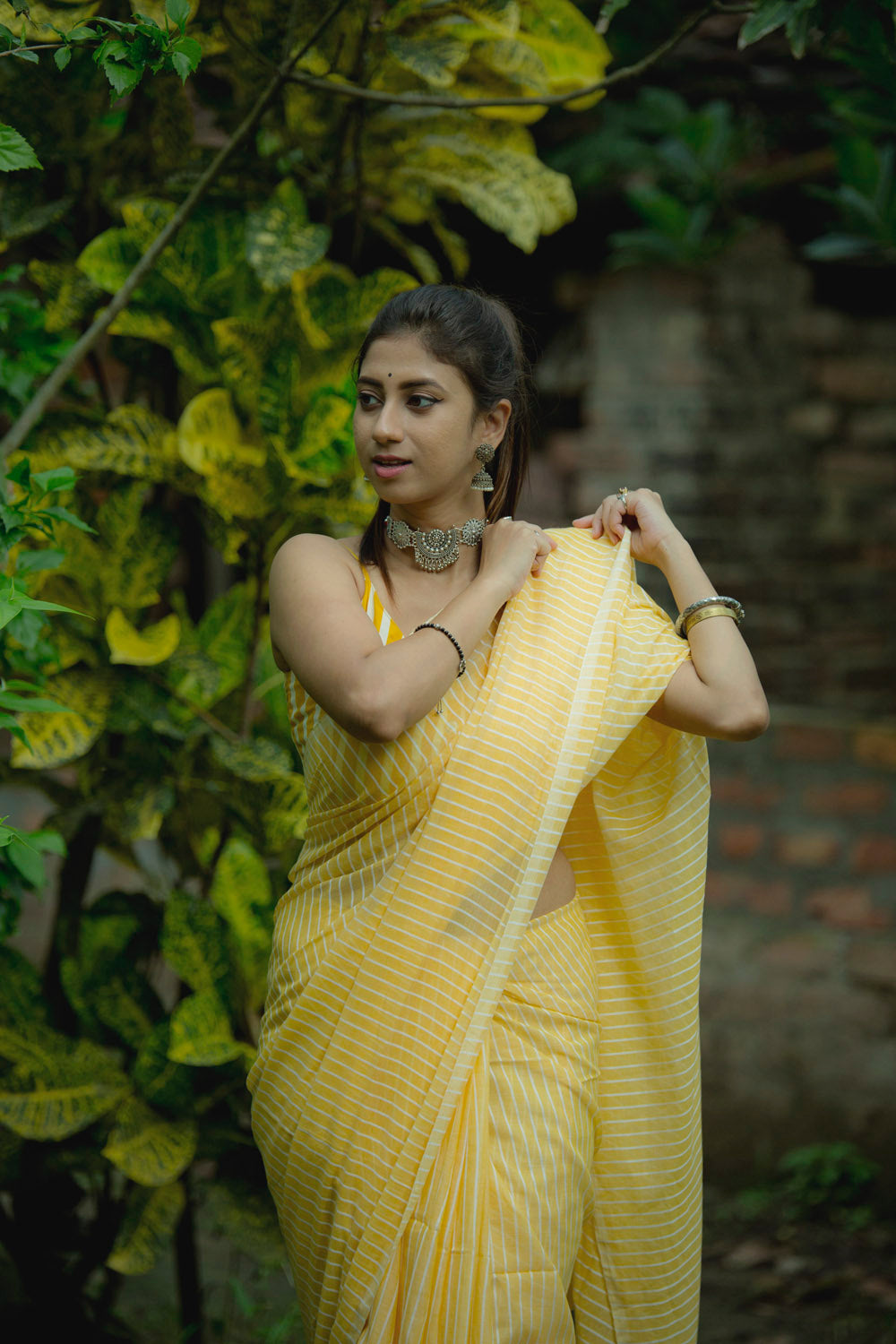 Yellow Cotton Lines Saree