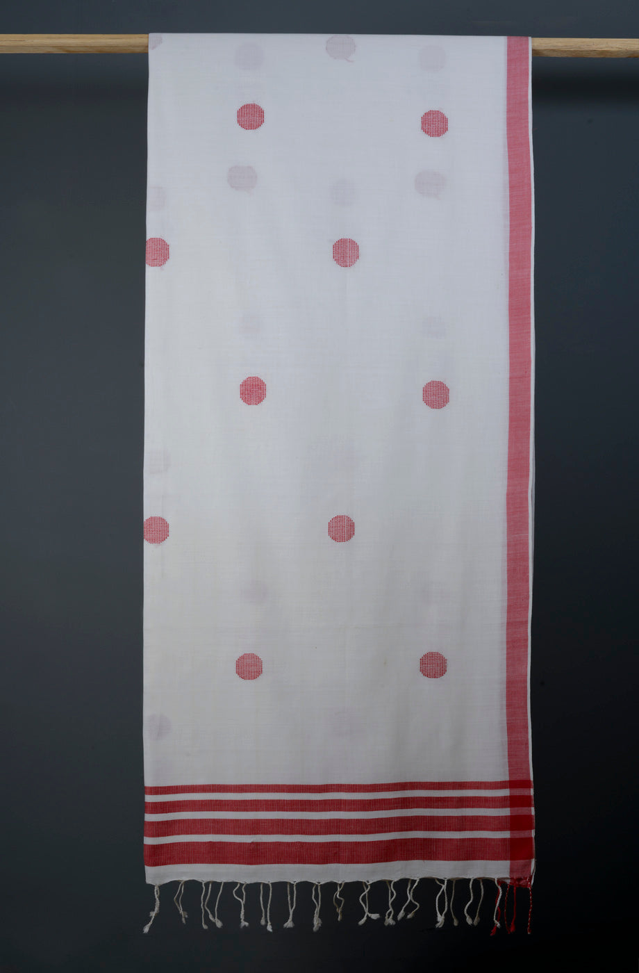 Handwoven Red White Polka Dot Bawanbooti Saree