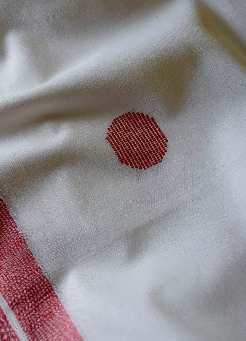 Handwoven Red White Polka Dot Bawanbooti Saree