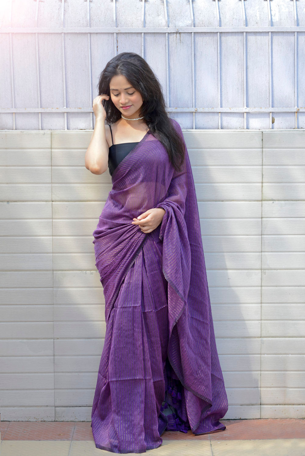 Deep Purple Zari Lines Saree