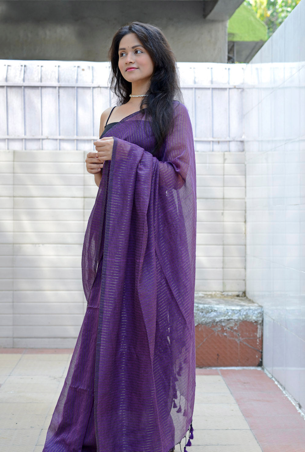 Deep Purple Zari Lines Saree