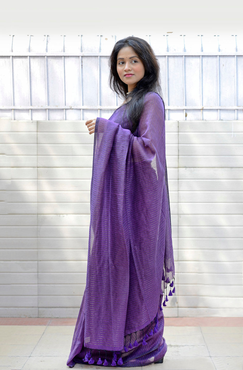 Deep Purple Zari Lines Saree