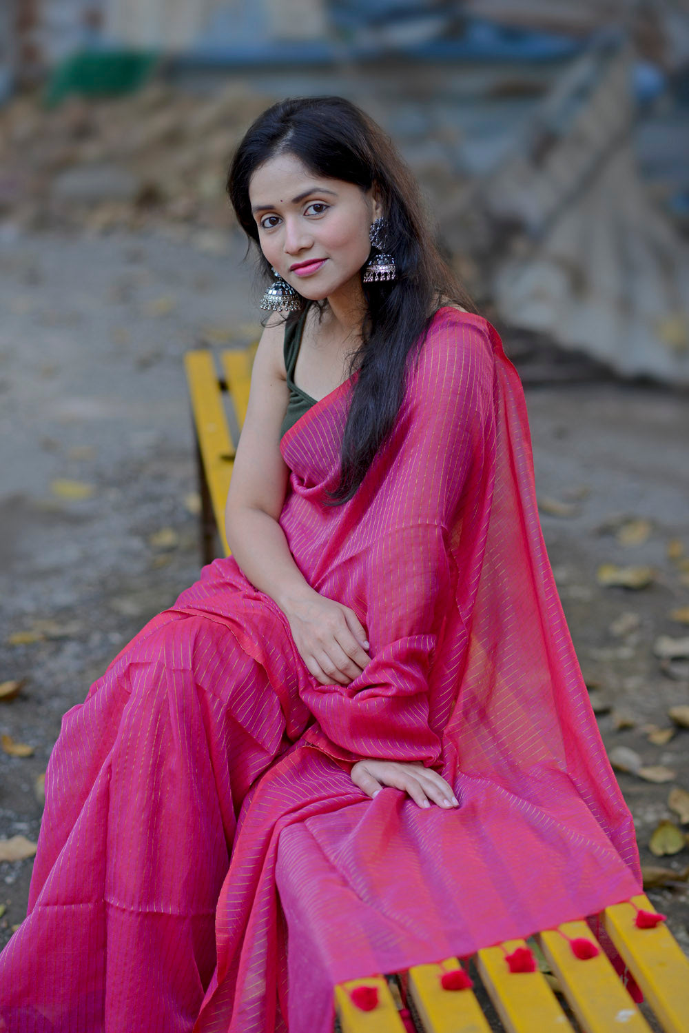Rani Pink Zari Lines Saree