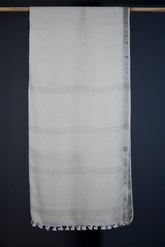 White Linen with Silver Zari Border