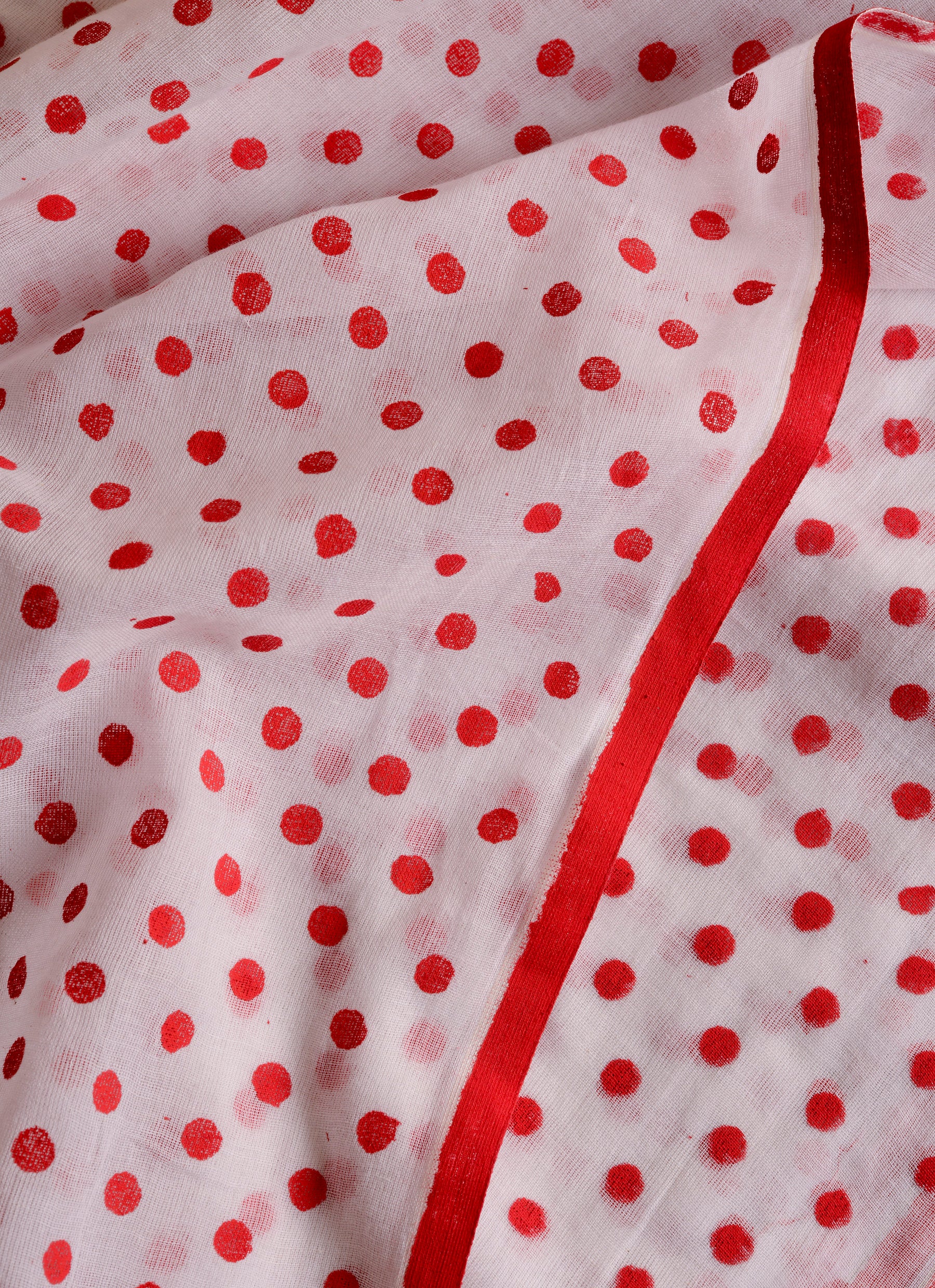 Red & White (All Over Dots)Hand Block Printed Cotton Saree