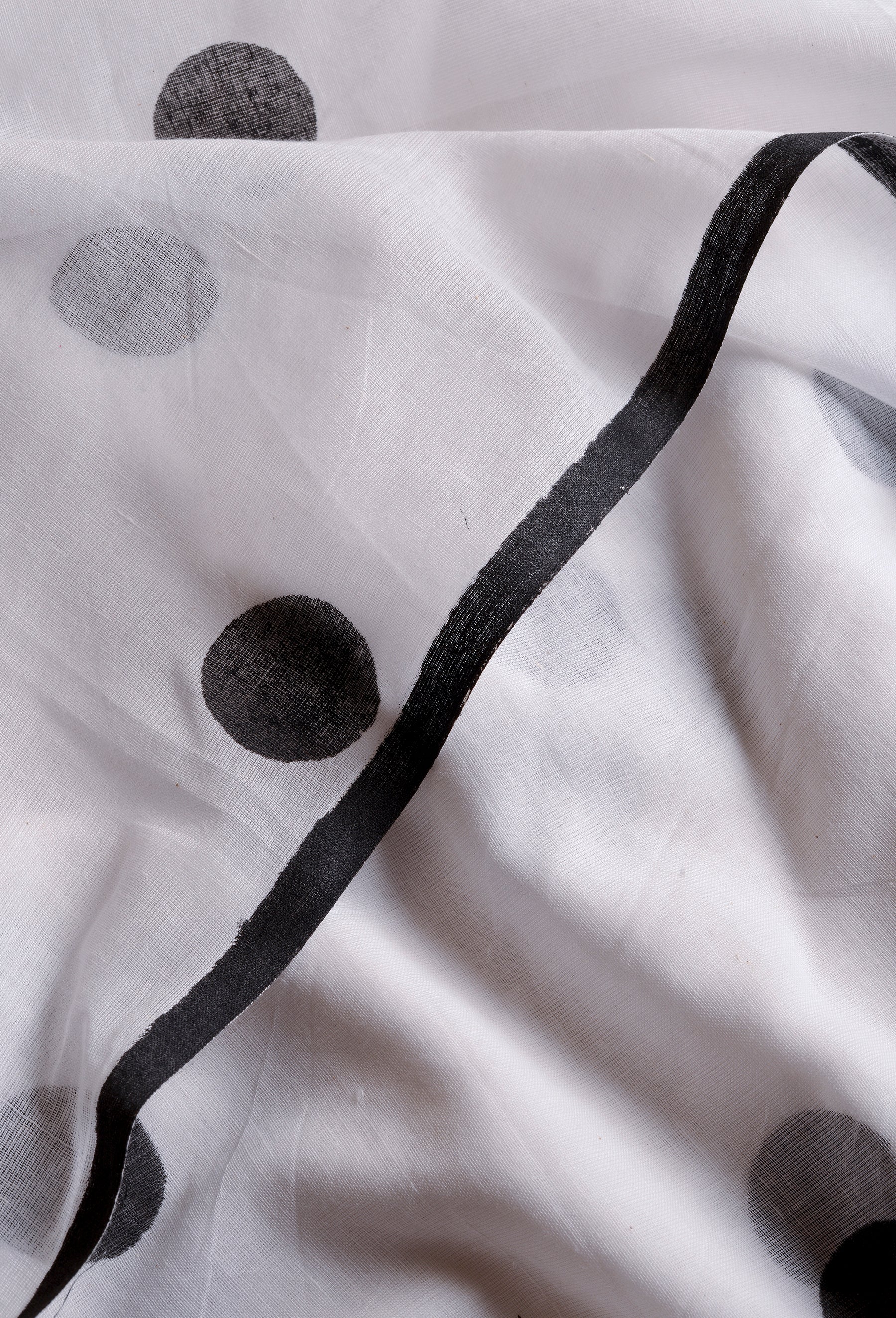 Black & White Polka Dots - Hand Block Printed Cotton Saree