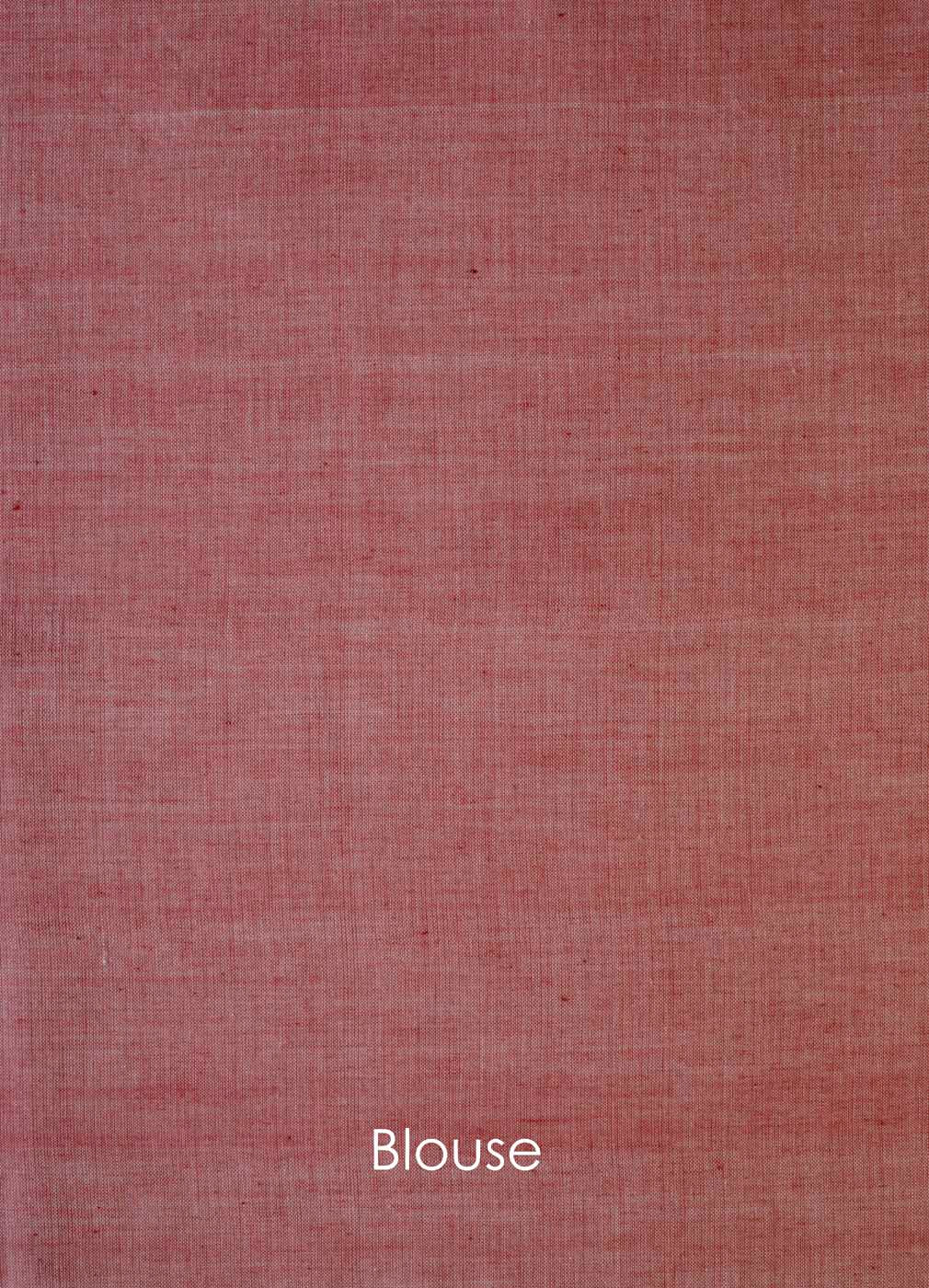 Handwoven  Red & White Fish Motif Bawanbooti Saree