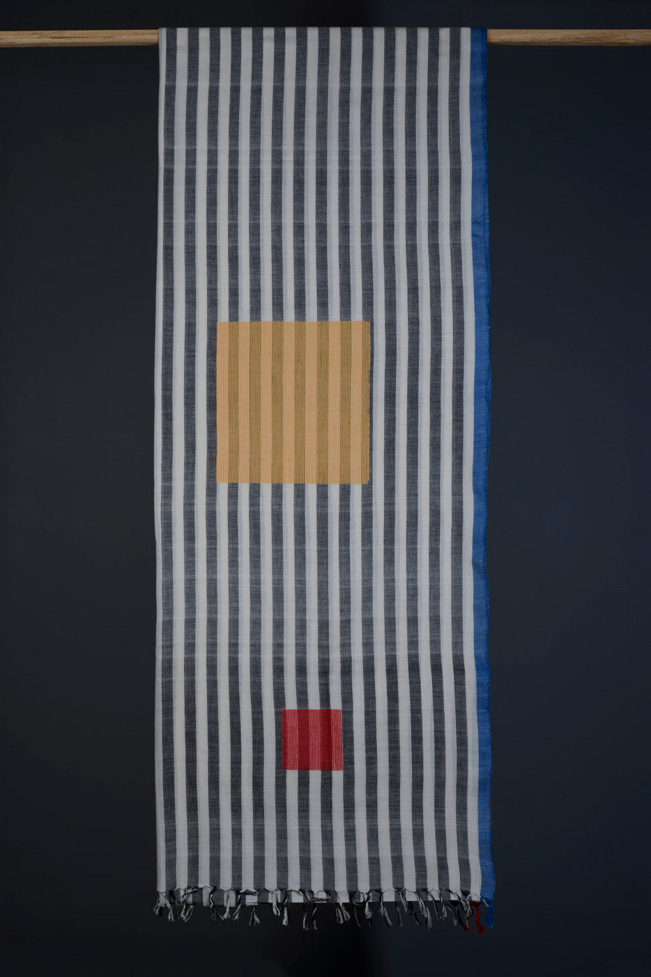 Handwoven Black & White Vertical Line Bawanbooti Saree