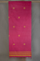 Handwoven Pink & Yellow Bawanbooti Saree