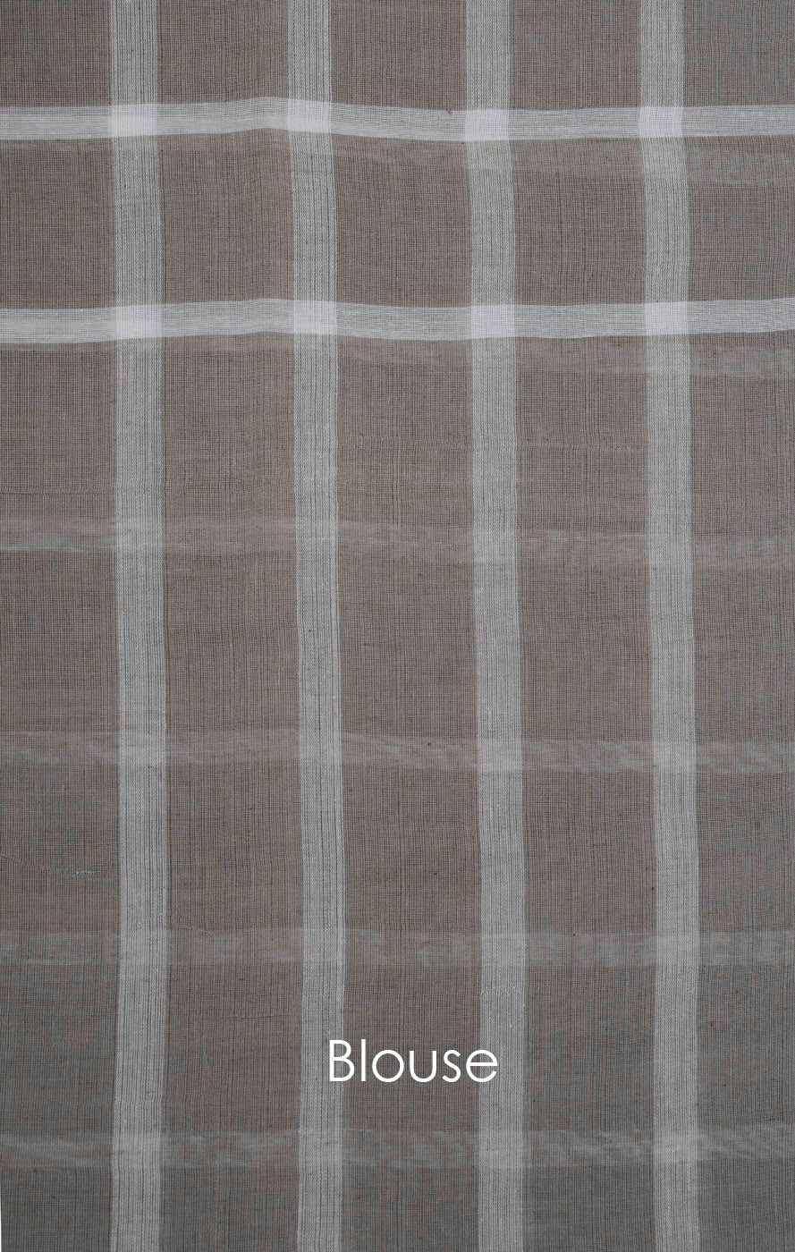 Deep Beige All Over Checks - Handwoven Cotton Saree