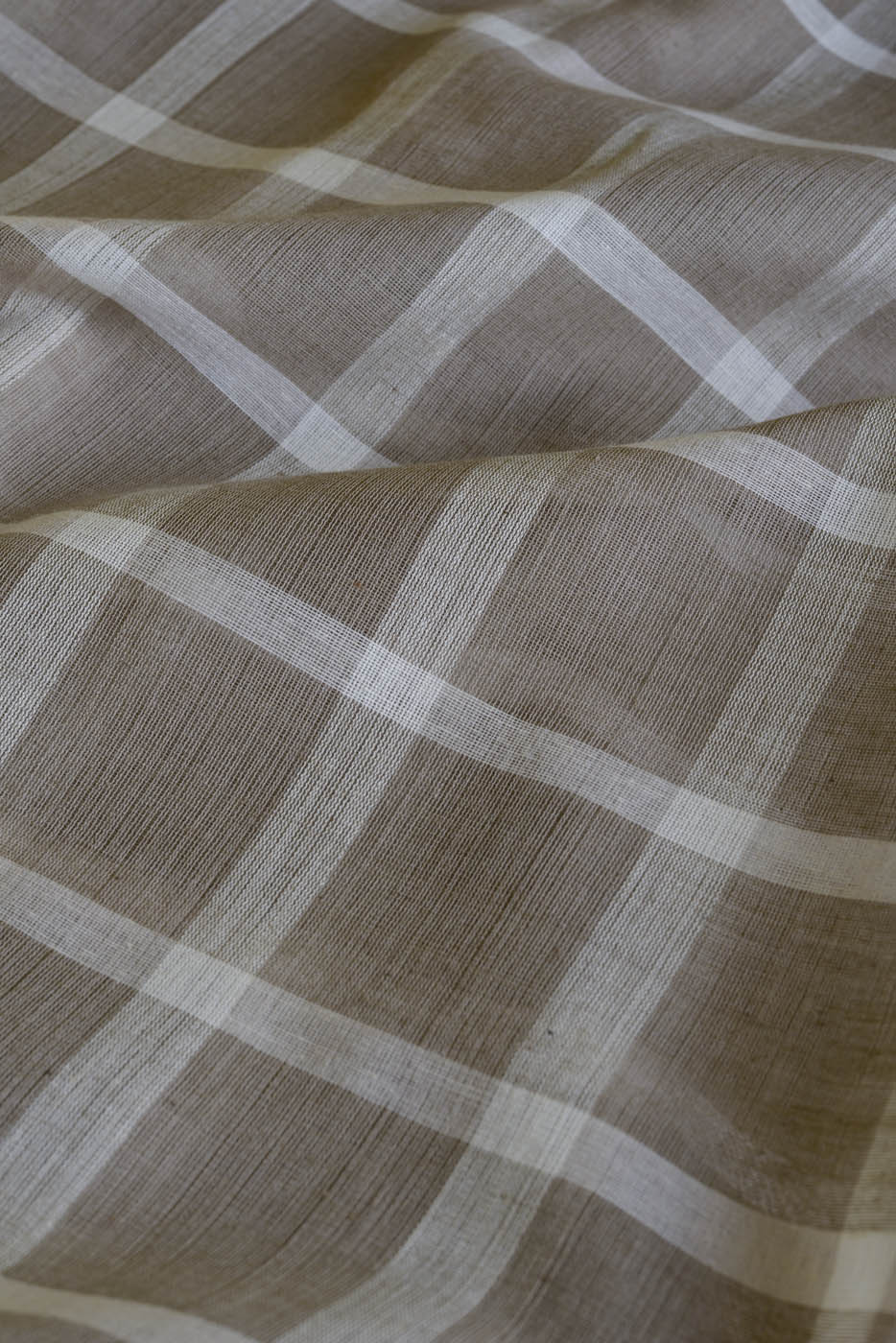 Deep Beige All Over Checks - Handwoven Cotton Saree
