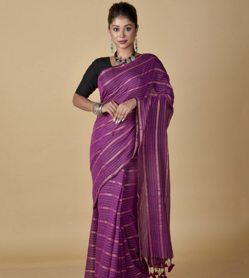 Magenta Gold Zari Stripes