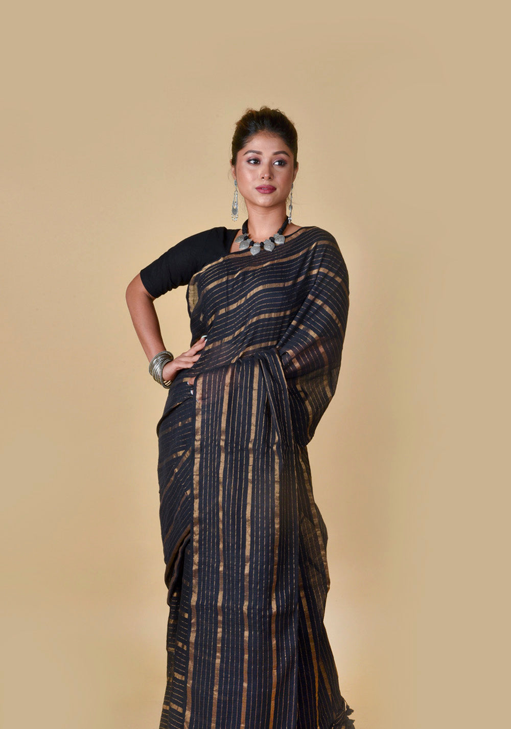 Black Gold Zari Stripes
