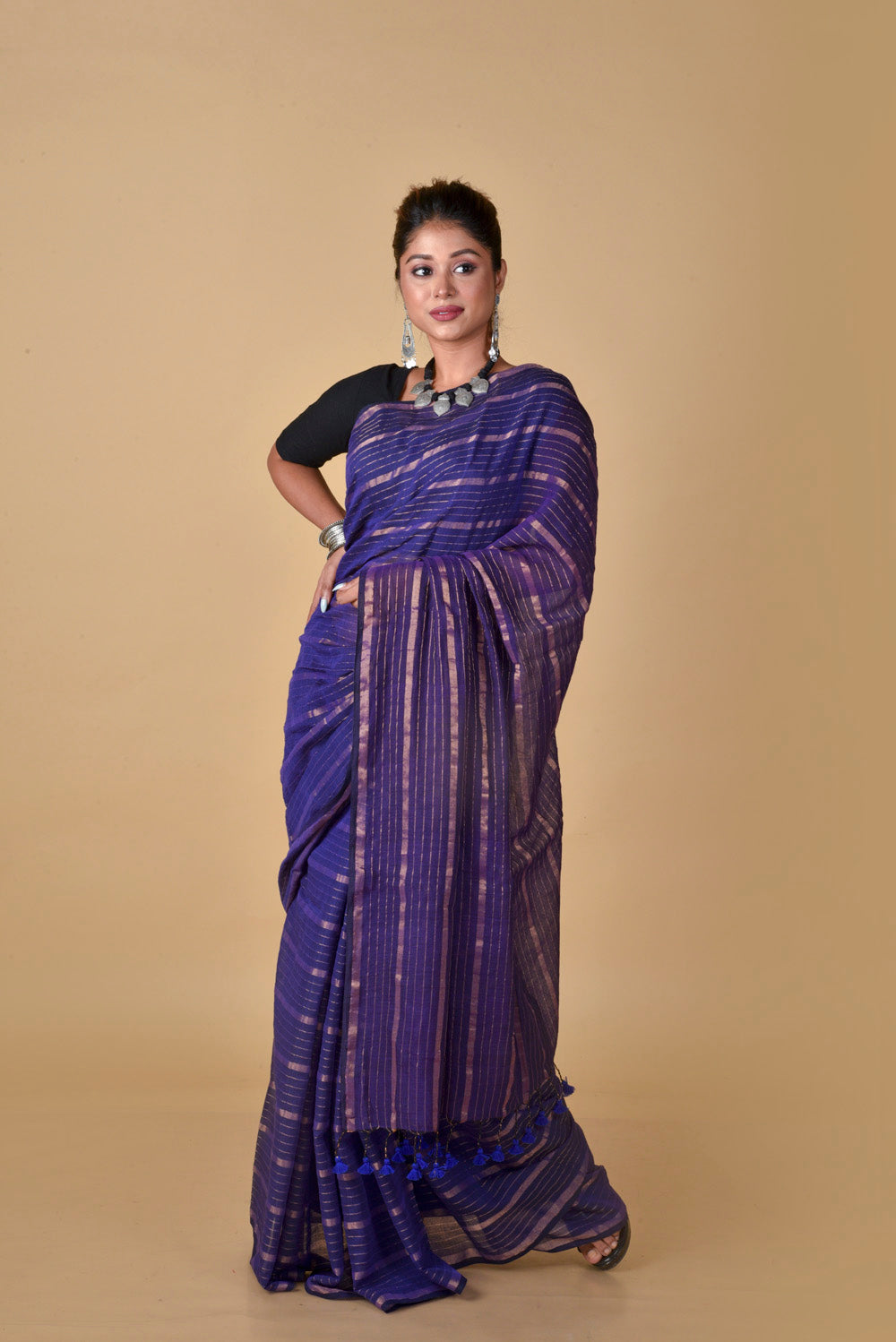 Lavender Blue Gold Zari Stripes
