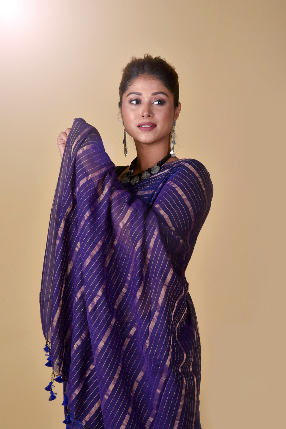 Lavender Blue Gold Zari Stripes