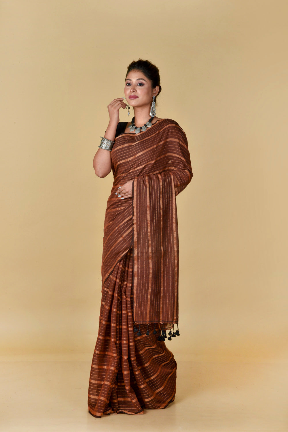 Coffee Gold Zari Stripes