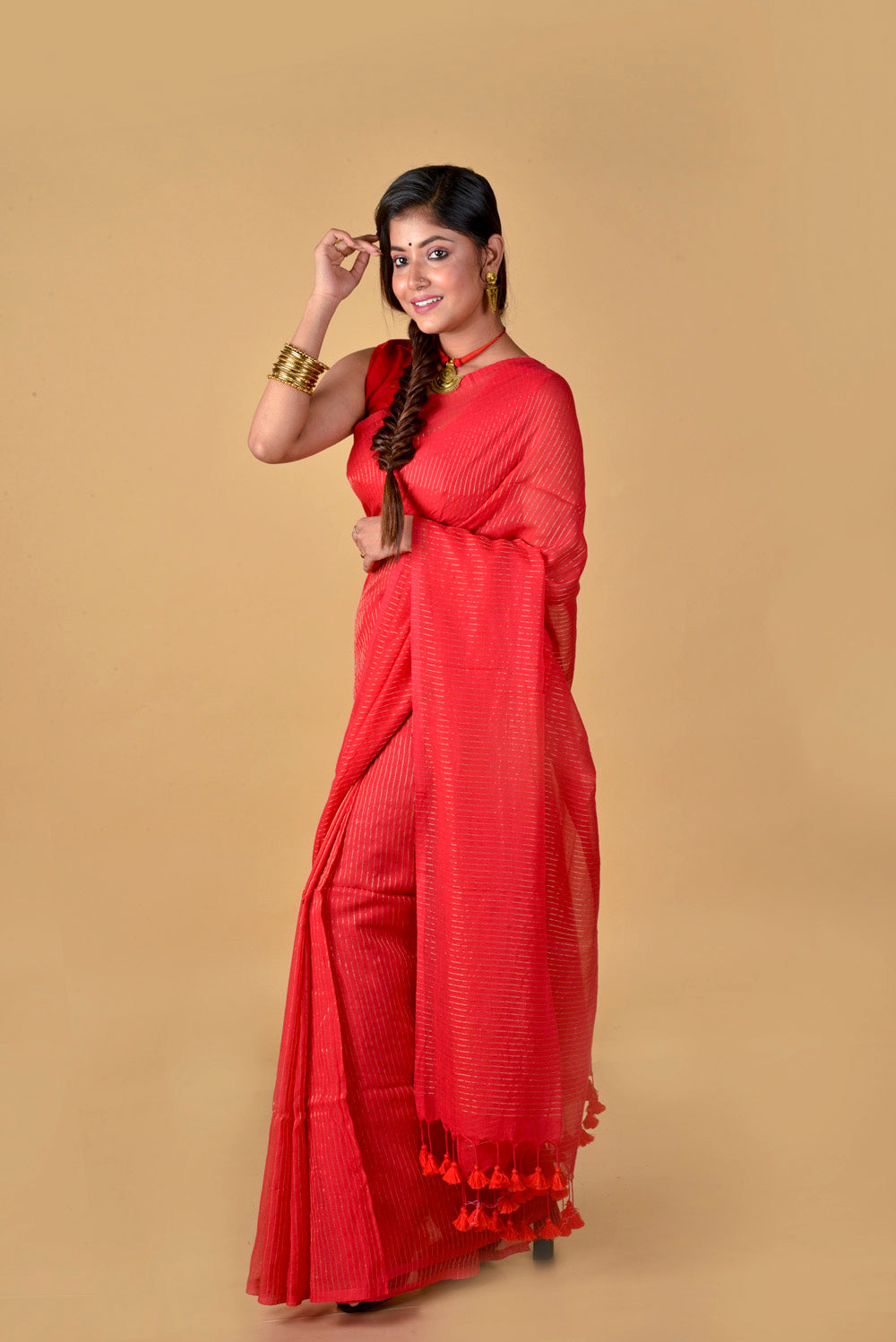 Red Zari Lines Saree