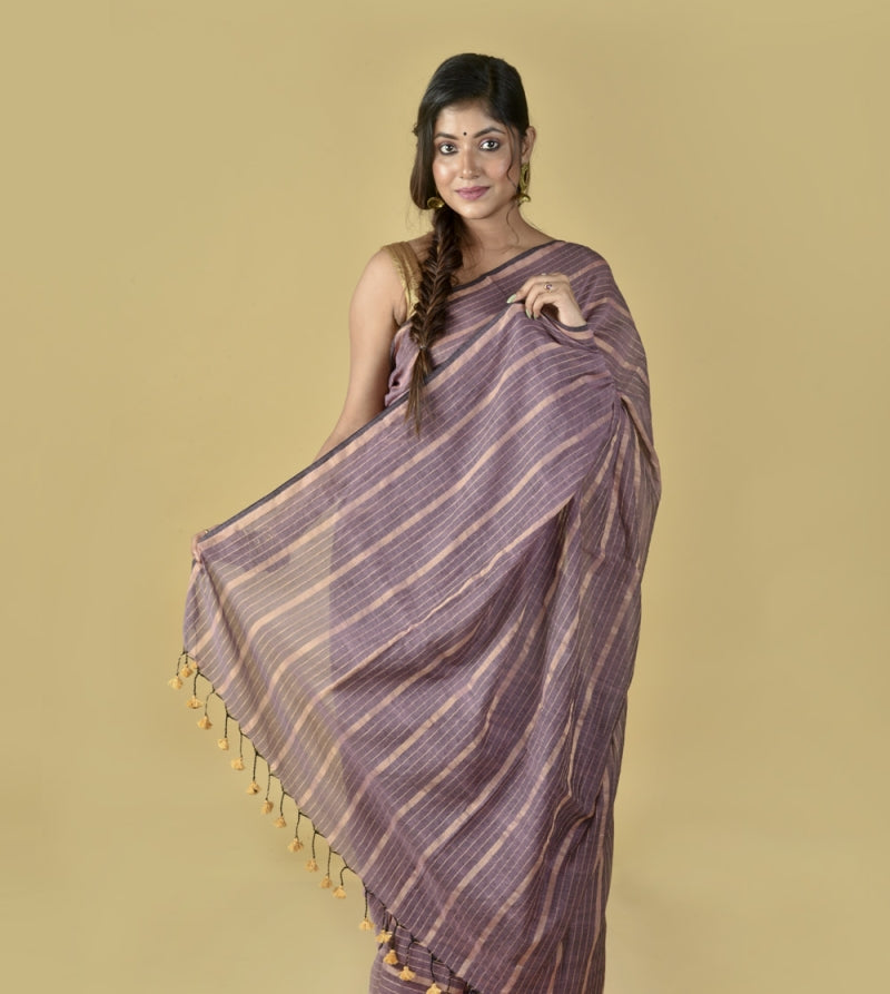 Pastel Purple Gold Zari Stripes