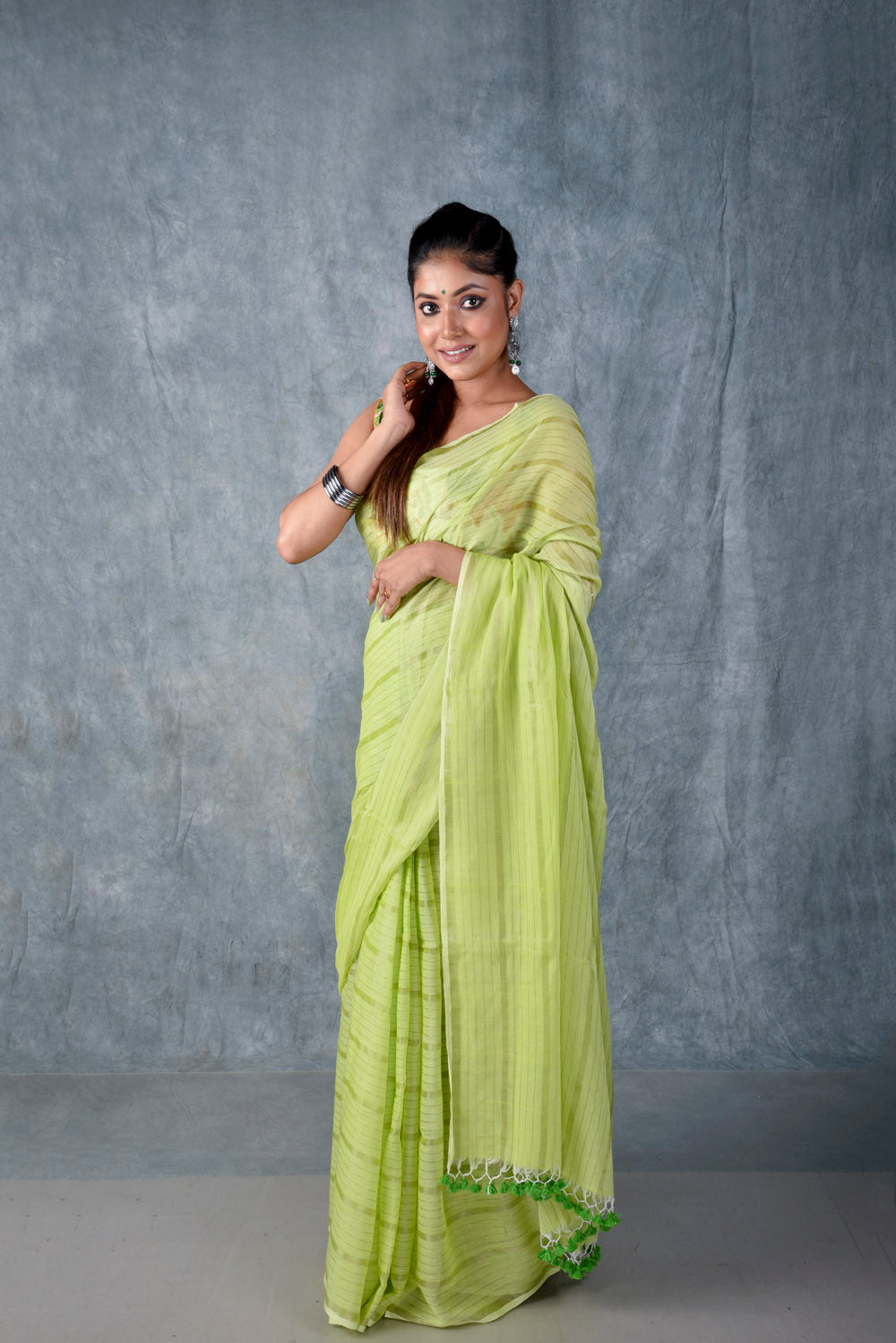 Green Silver Zari Stripes