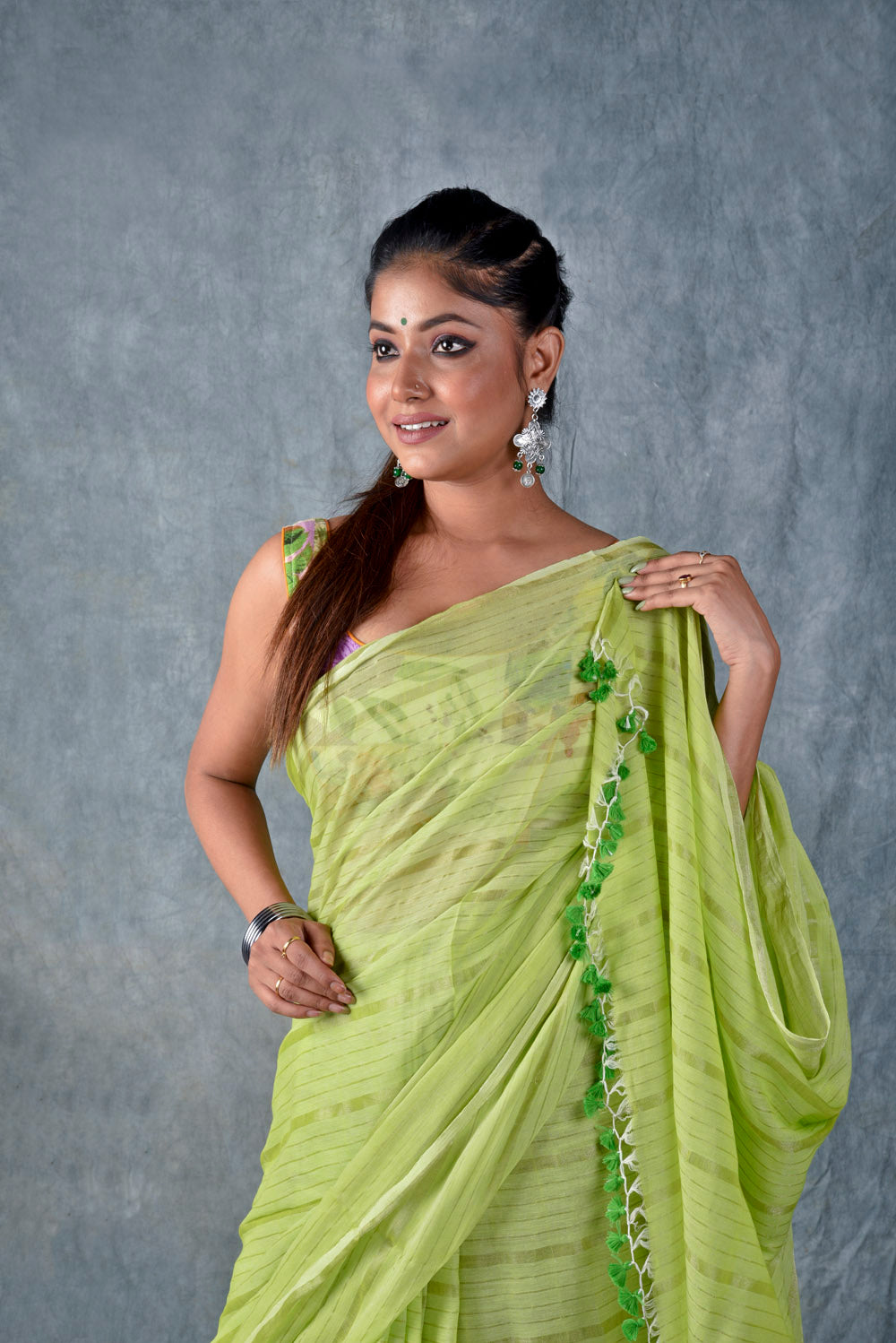 Green Silver Zari Stripes