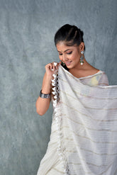 White Silver Zari Stripes