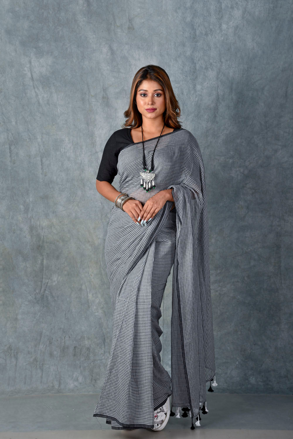 Black & White Checks Saree
