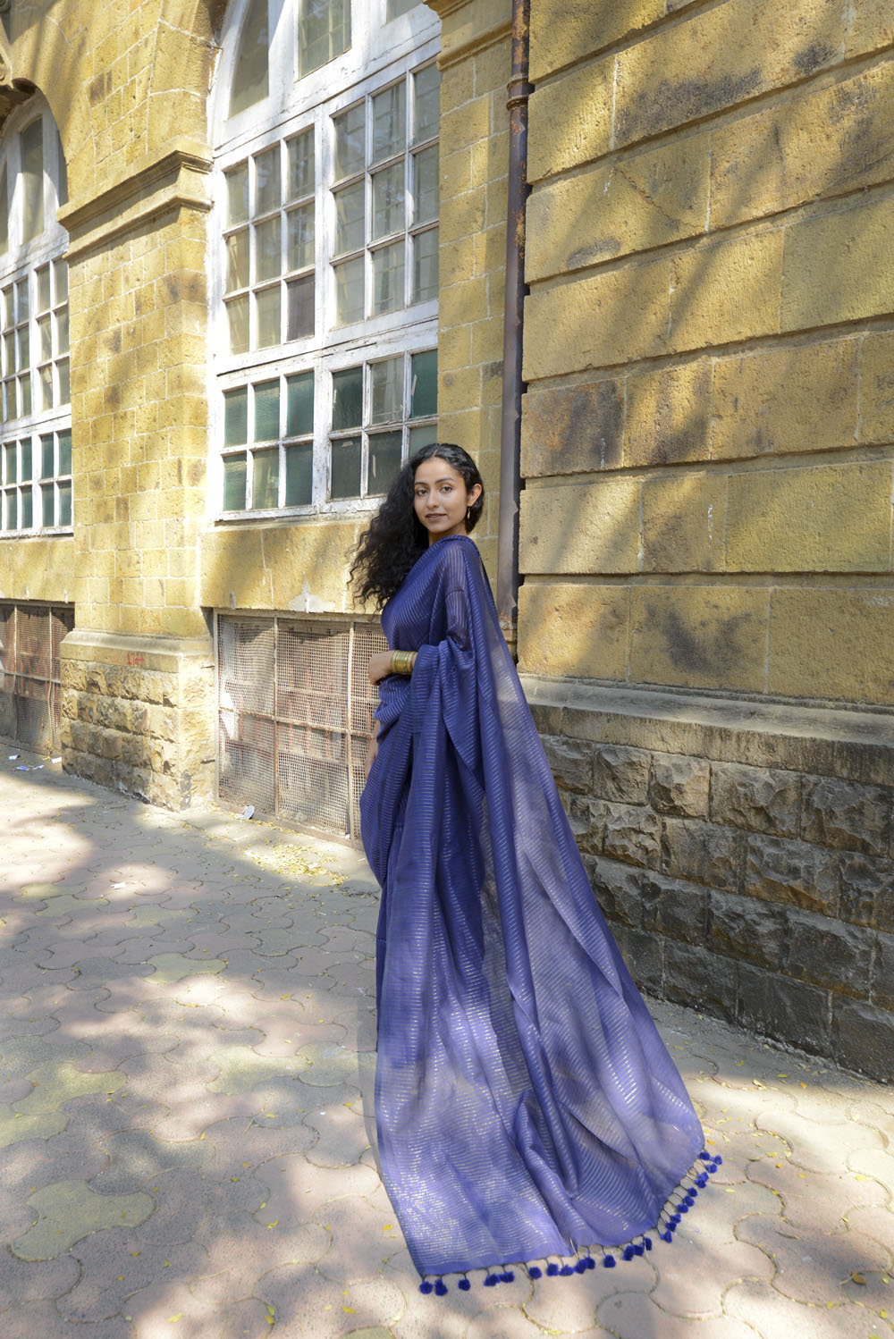 Navy Blue Zari Lines Saree