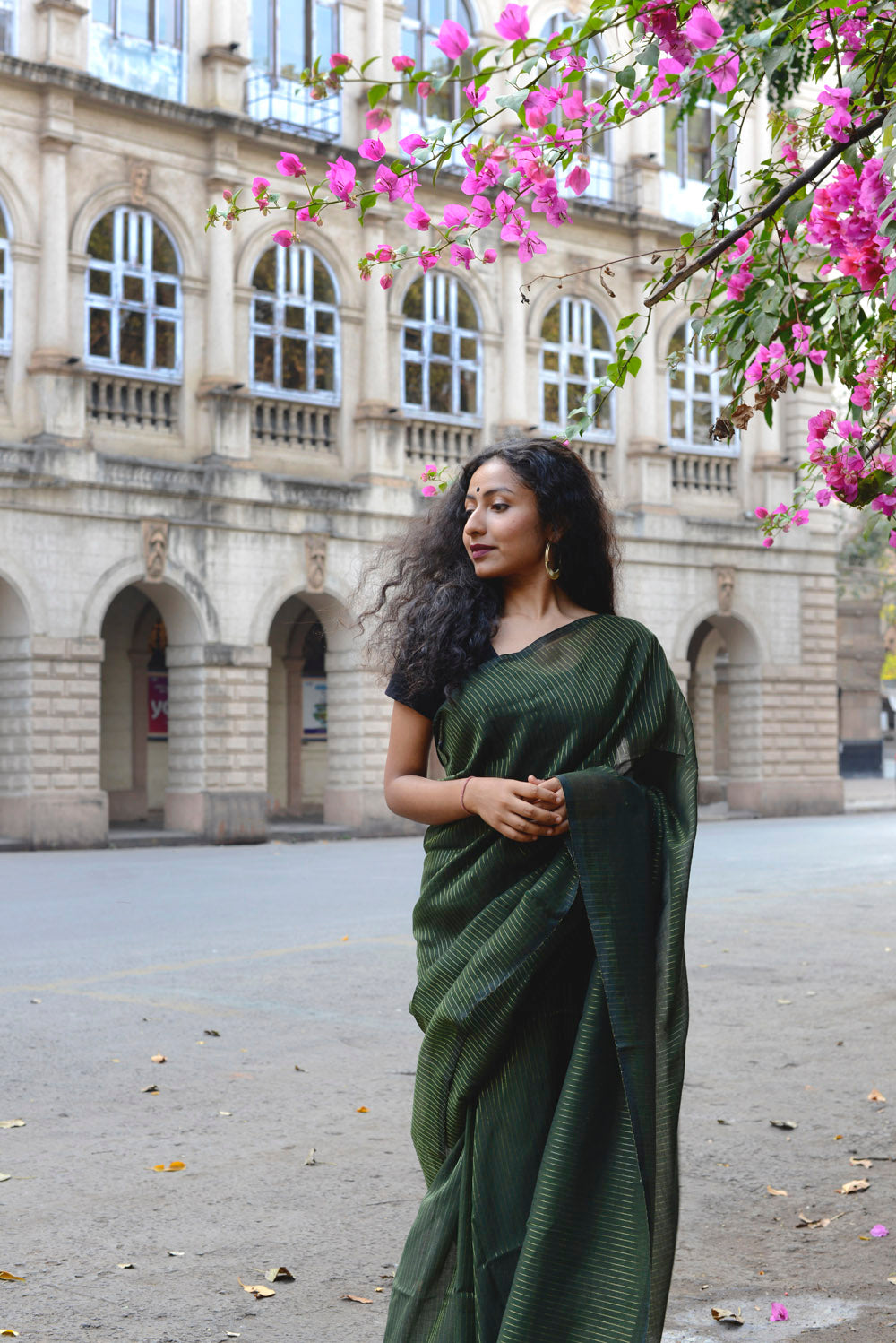 Sap Green Zari Lines Saree