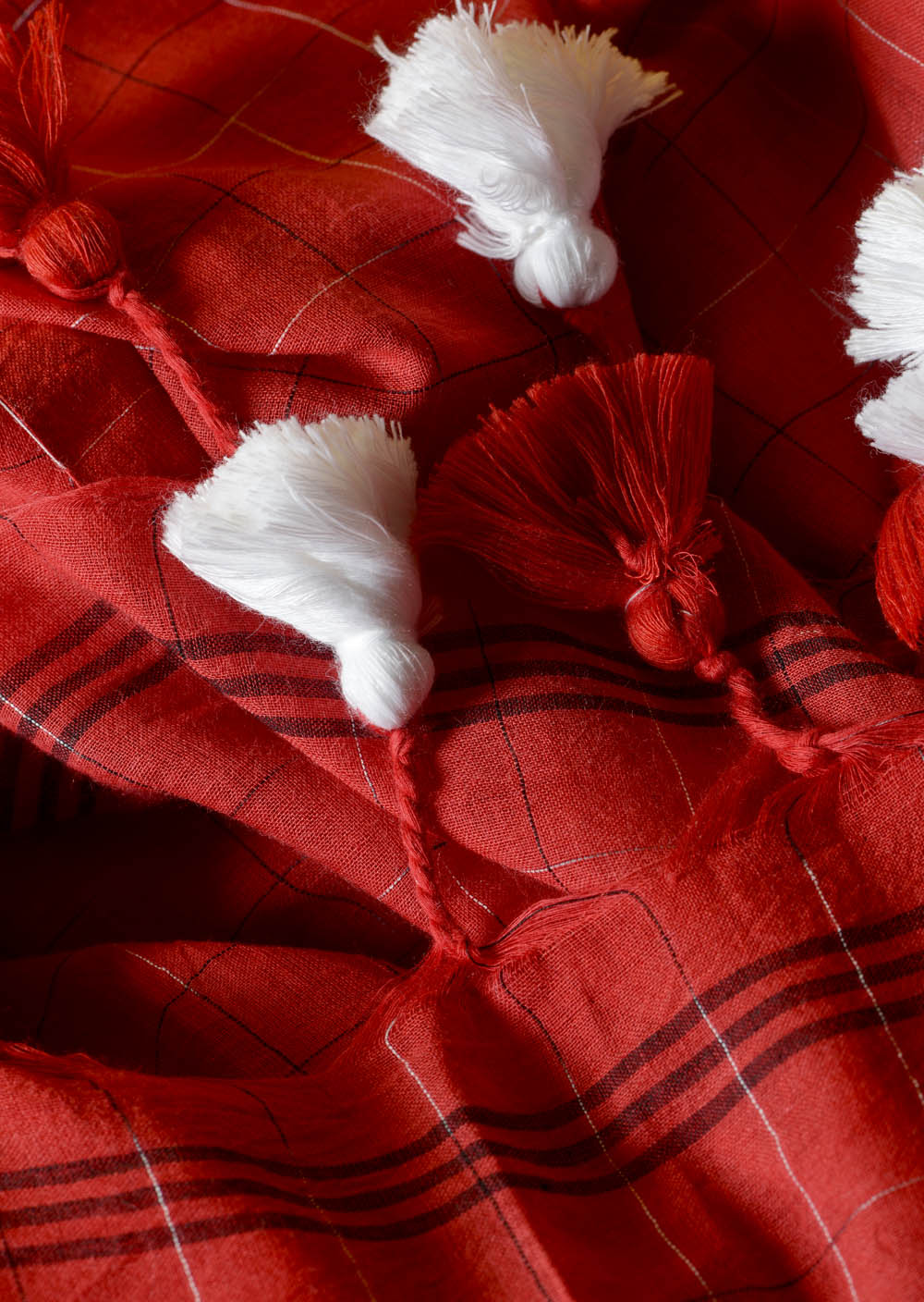 RED - all over abstract lines Saree