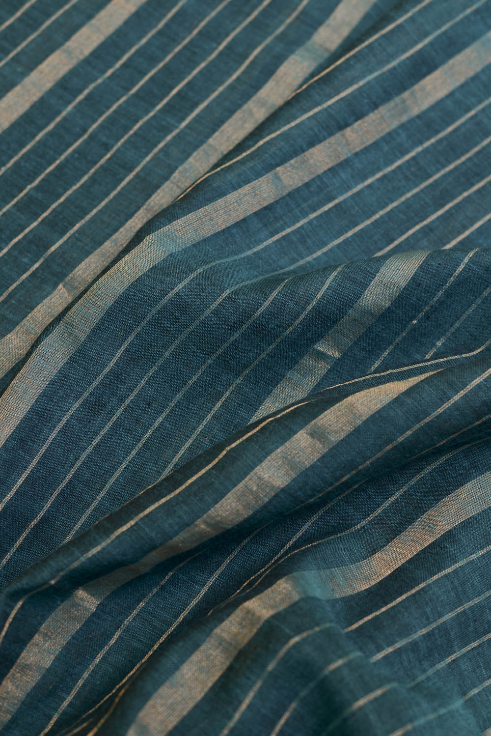 Teal Green Gold Zari Stripes