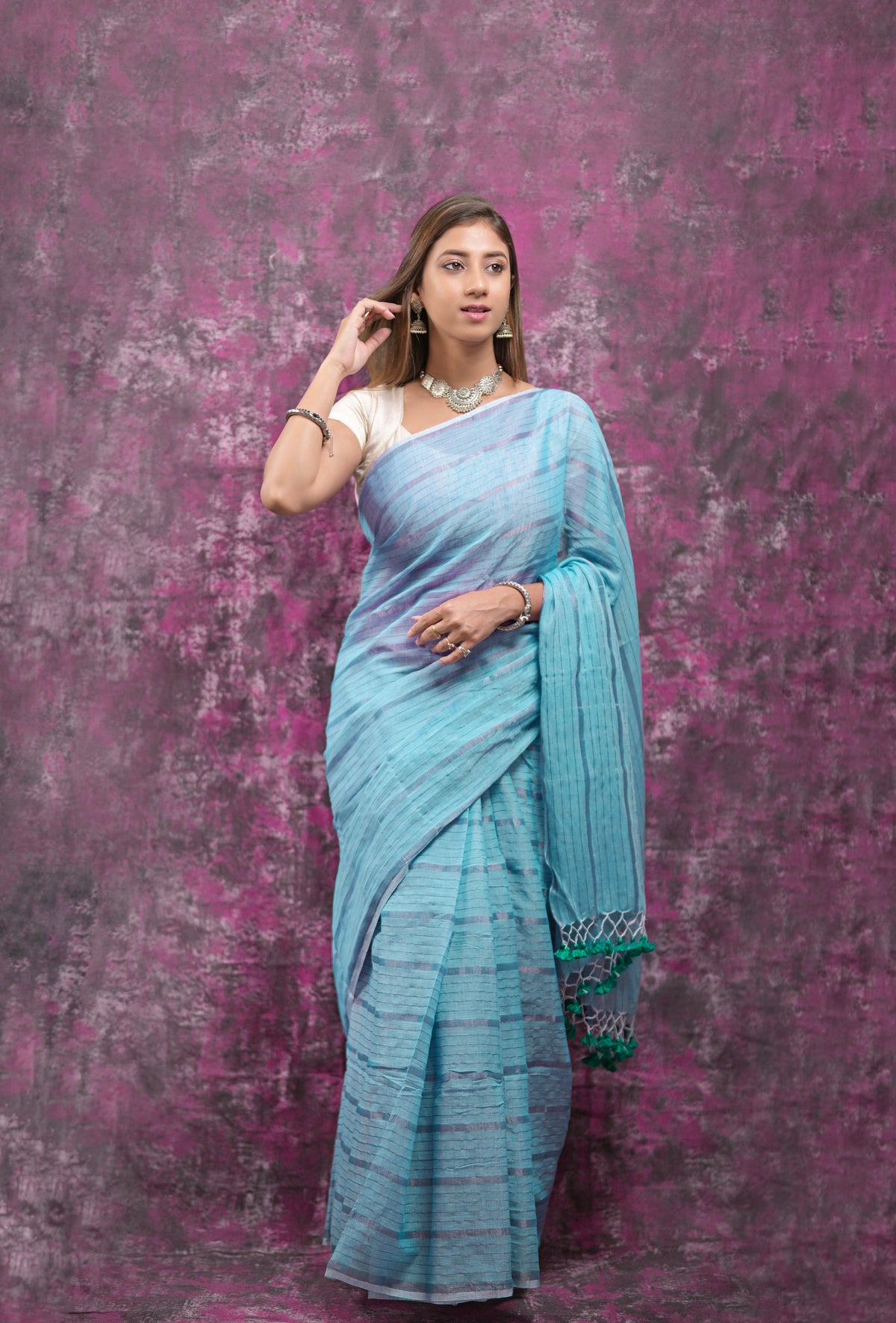 Sky Blue Silver Zari Stripes