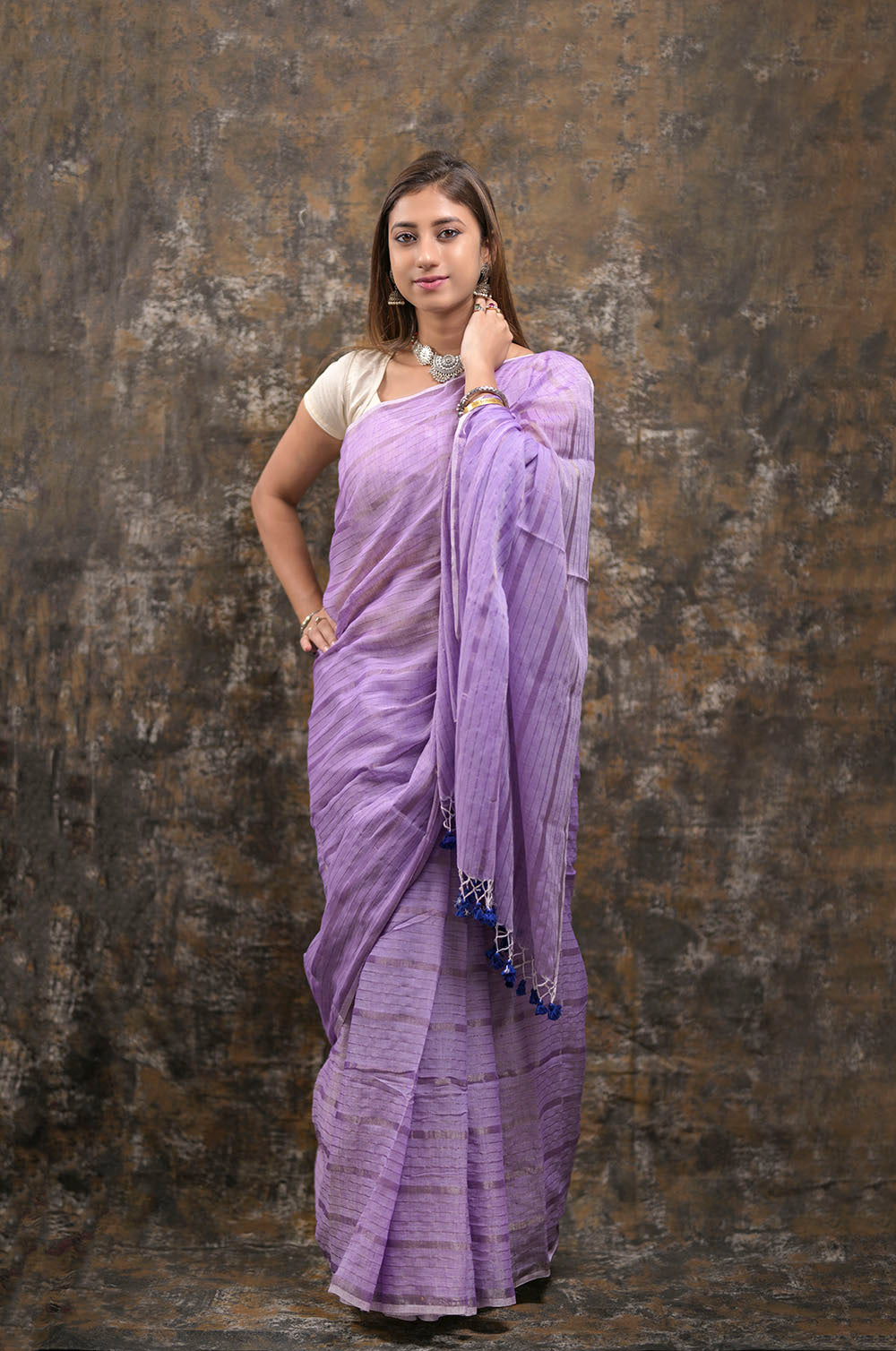 Light Purple Silver Zari Stripes