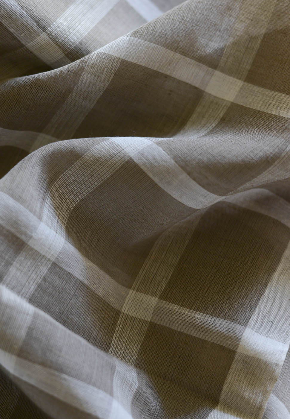 Deep Beige All Over Checks - Handwoven Cotton Saree