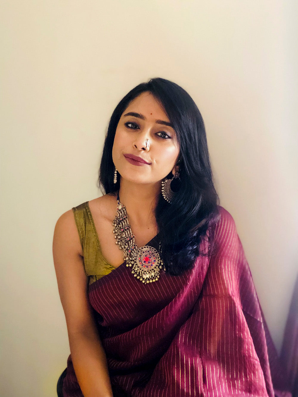 Maroon Zari Line Saree